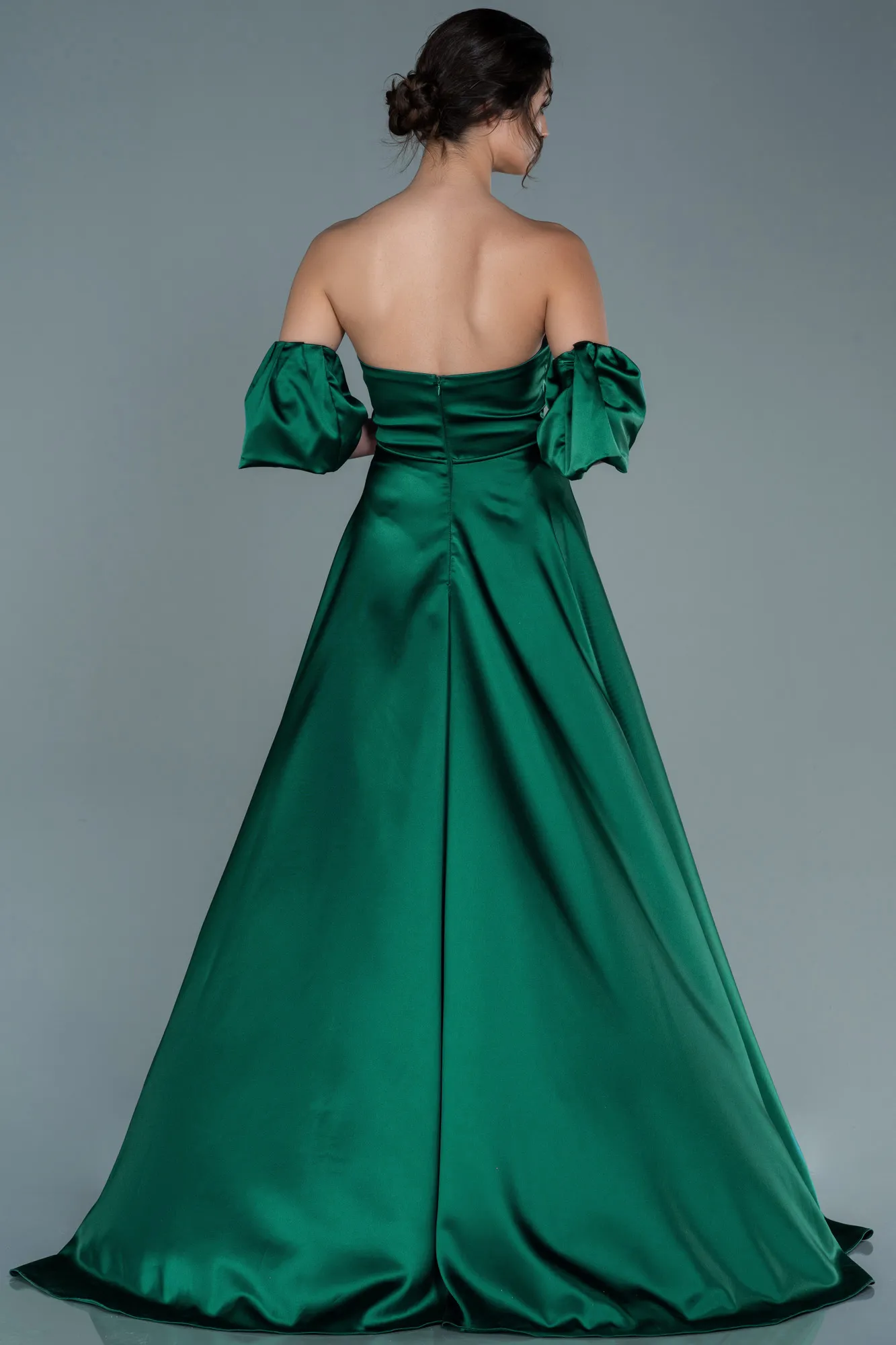 Emerald Green-Long Satin Evening Dress ABU2614