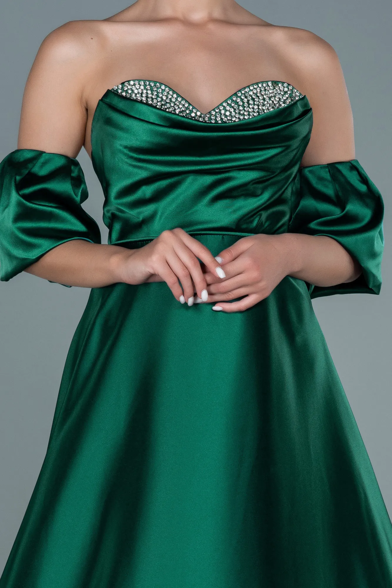 Emerald Green-Long Satin Evening Dress ABU2614