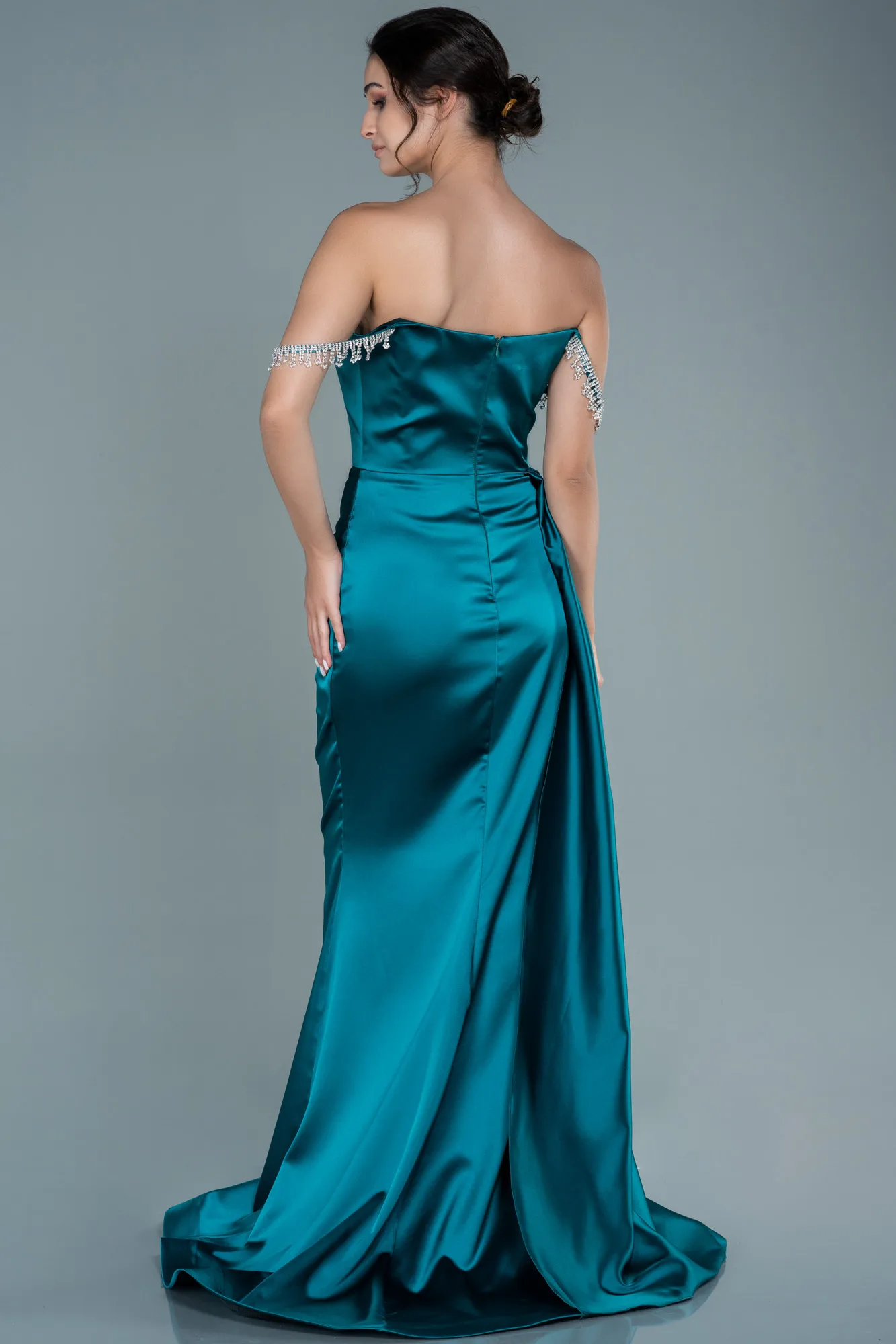 Emerald Green-Long Satin Evening Dress ABU2618