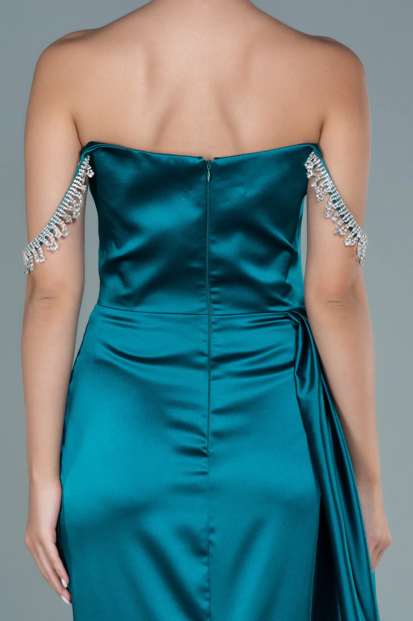 Emerald Green-Long Satin Evening Dress ABU2618