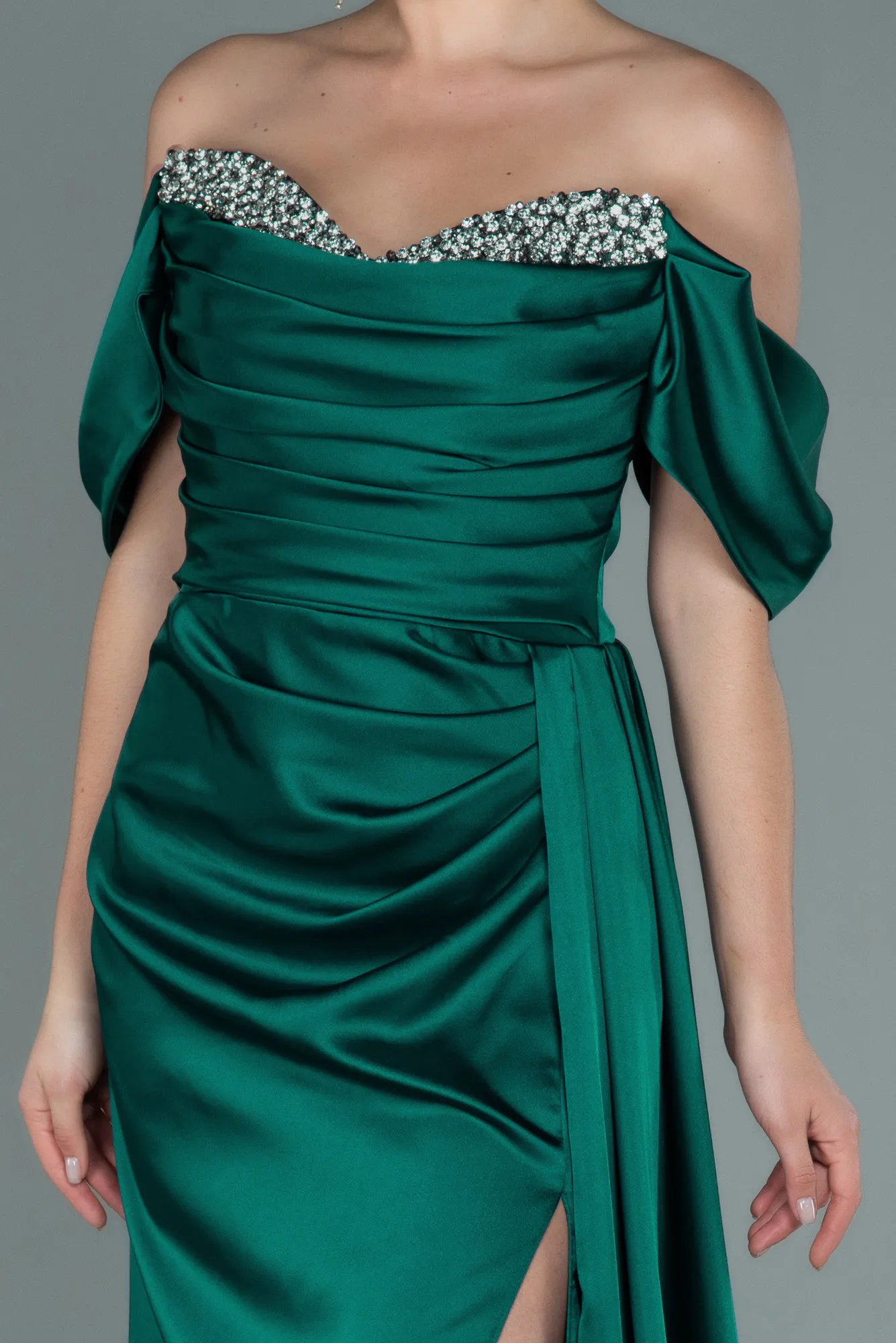 Emerald Green-Long Satin Evening Dress ABU2661