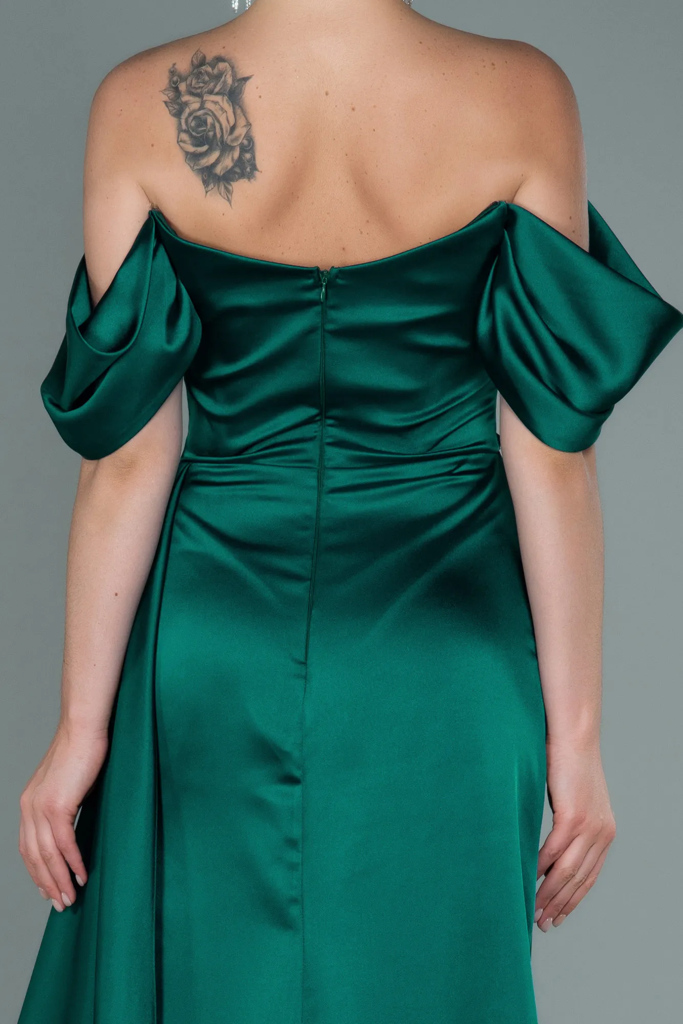 Emerald Green-Long Satin Evening Dress ABU2661