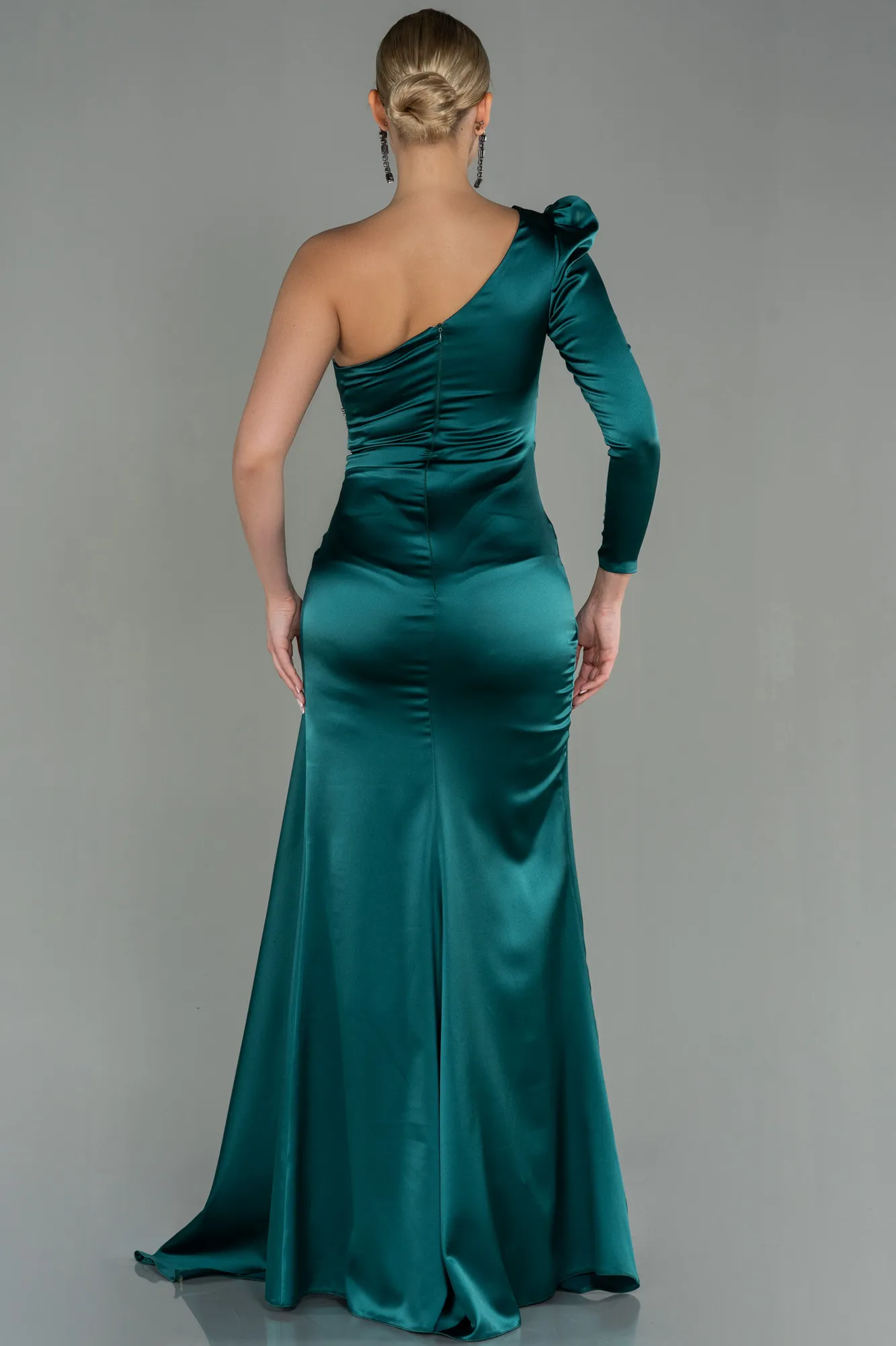 Emerald Green-Long Satin Evening Dress ABU2676