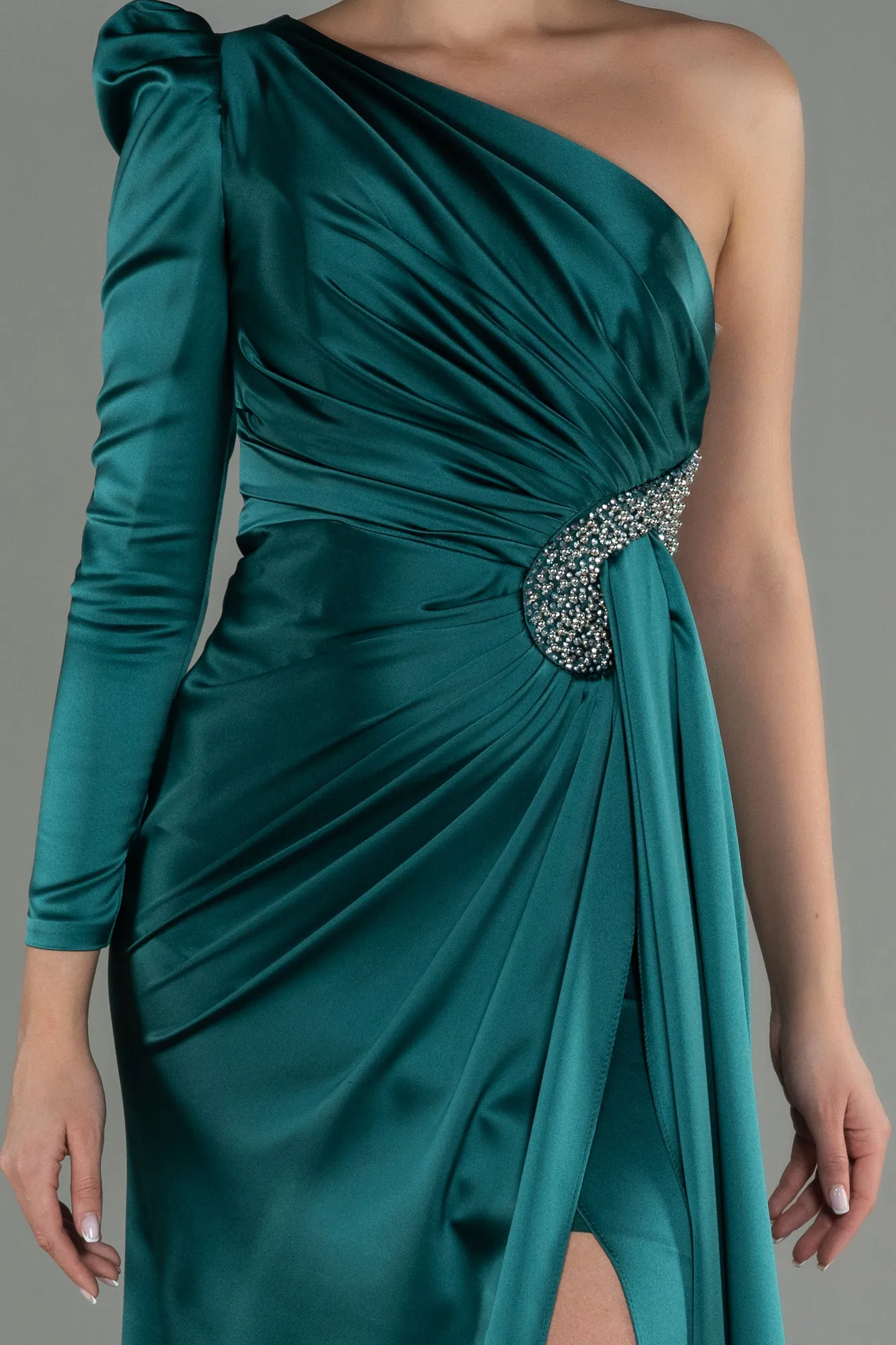 Emerald Green-Long Satin Evening Dress ABU2676