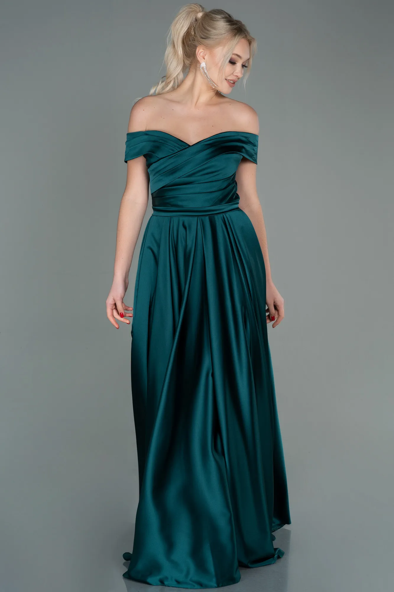 Emerald Green-Long Satin Evening Dress ABU2750