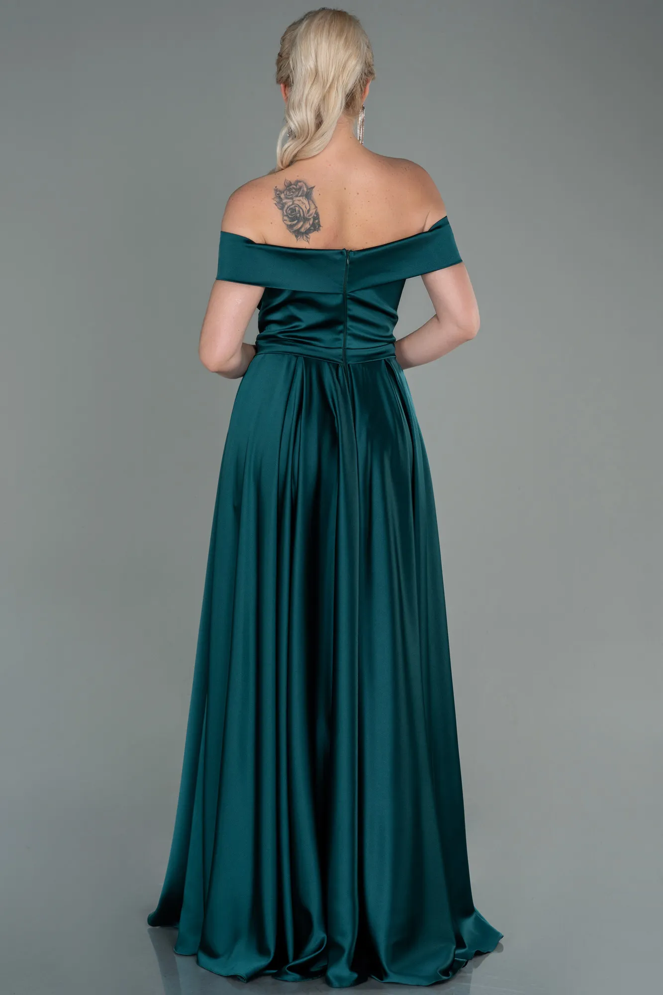 Emerald Green-Long Satin Evening Dress ABU2750