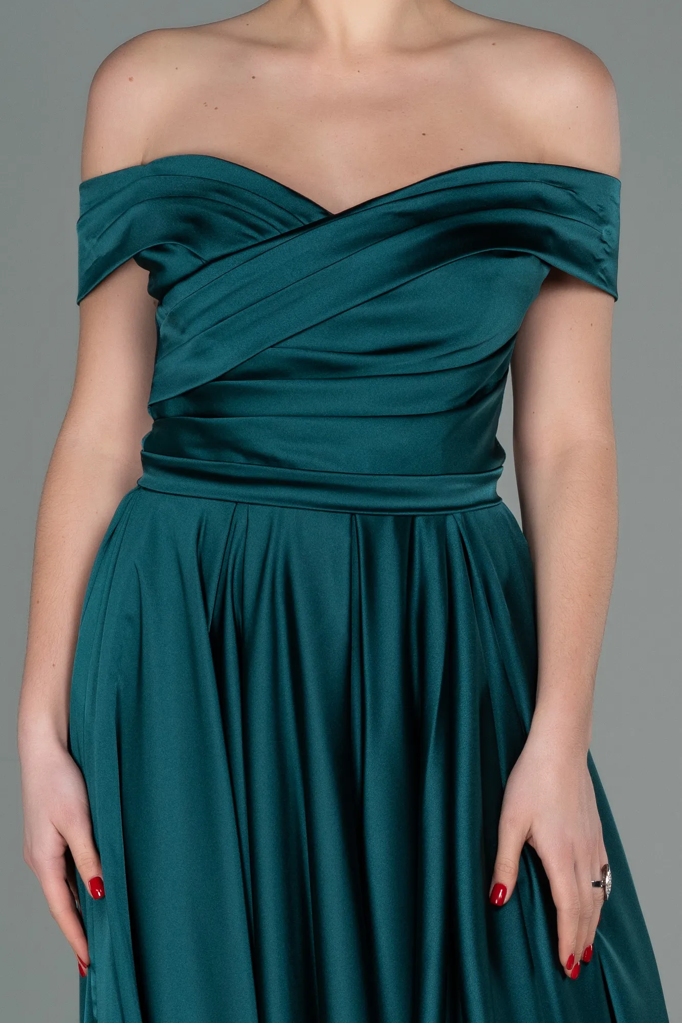 Emerald Green-Long Satin Evening Dress ABU2750