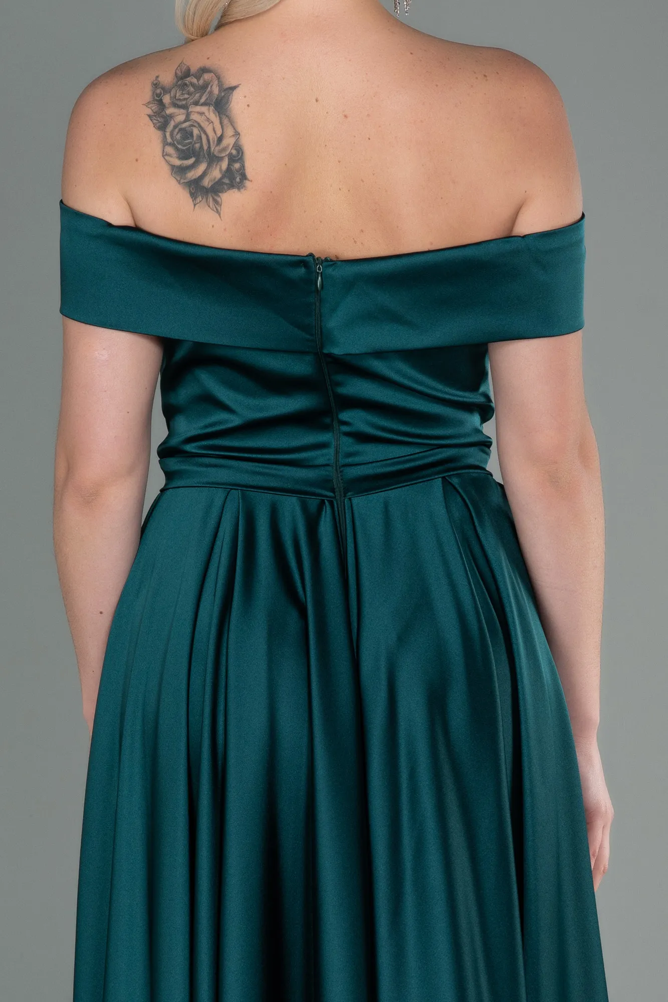 Emerald Green-Long Satin Evening Dress ABU2750