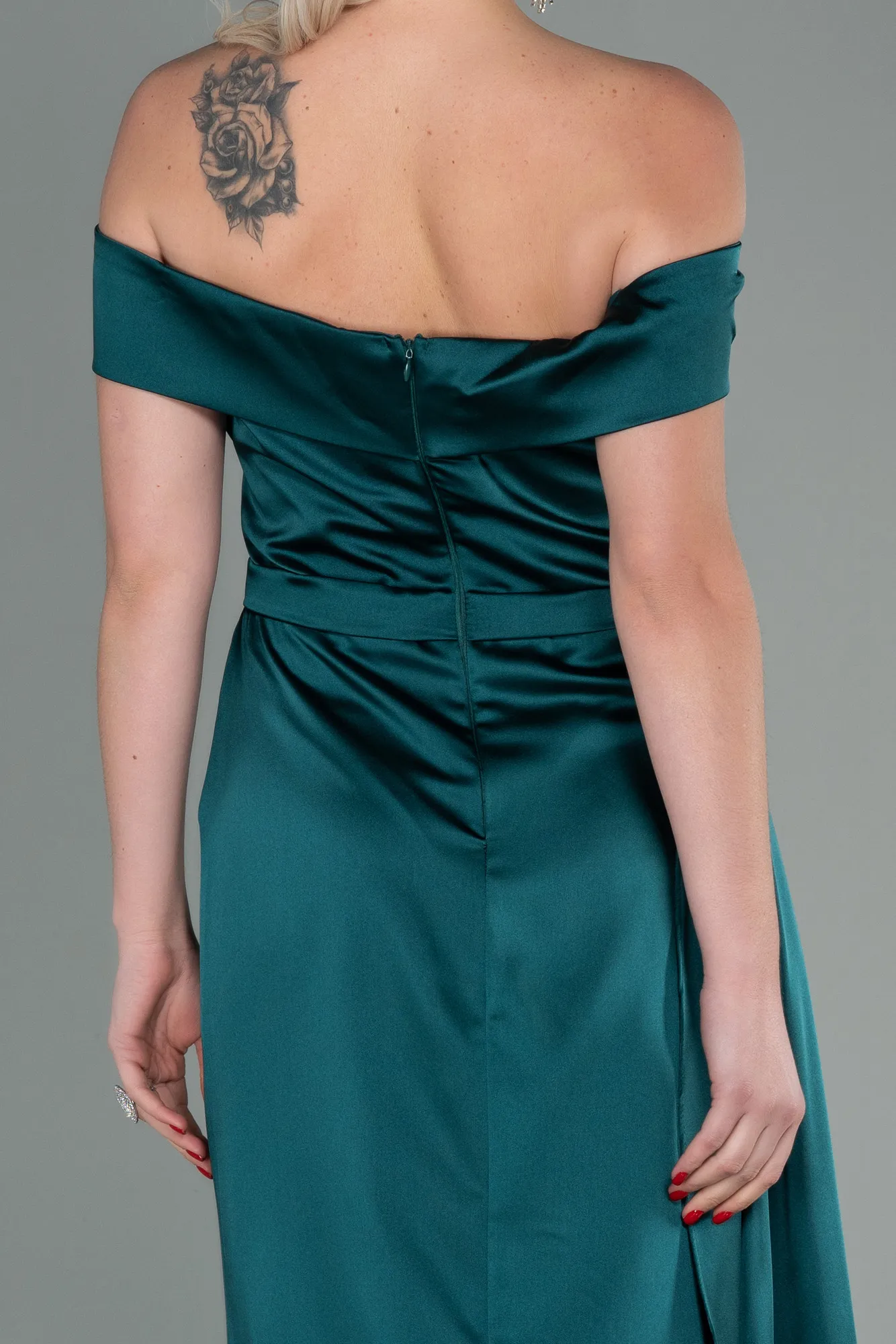 Emerald Green-Long Satin Evening Dress ABU2751