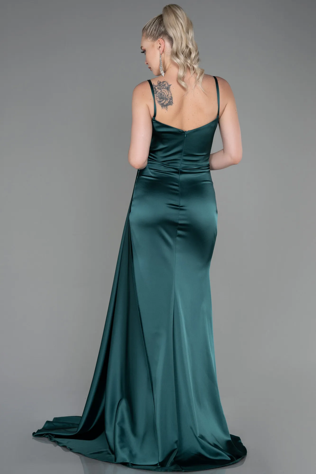 Emerald Green-Long Satin Evening Dress ABU2792