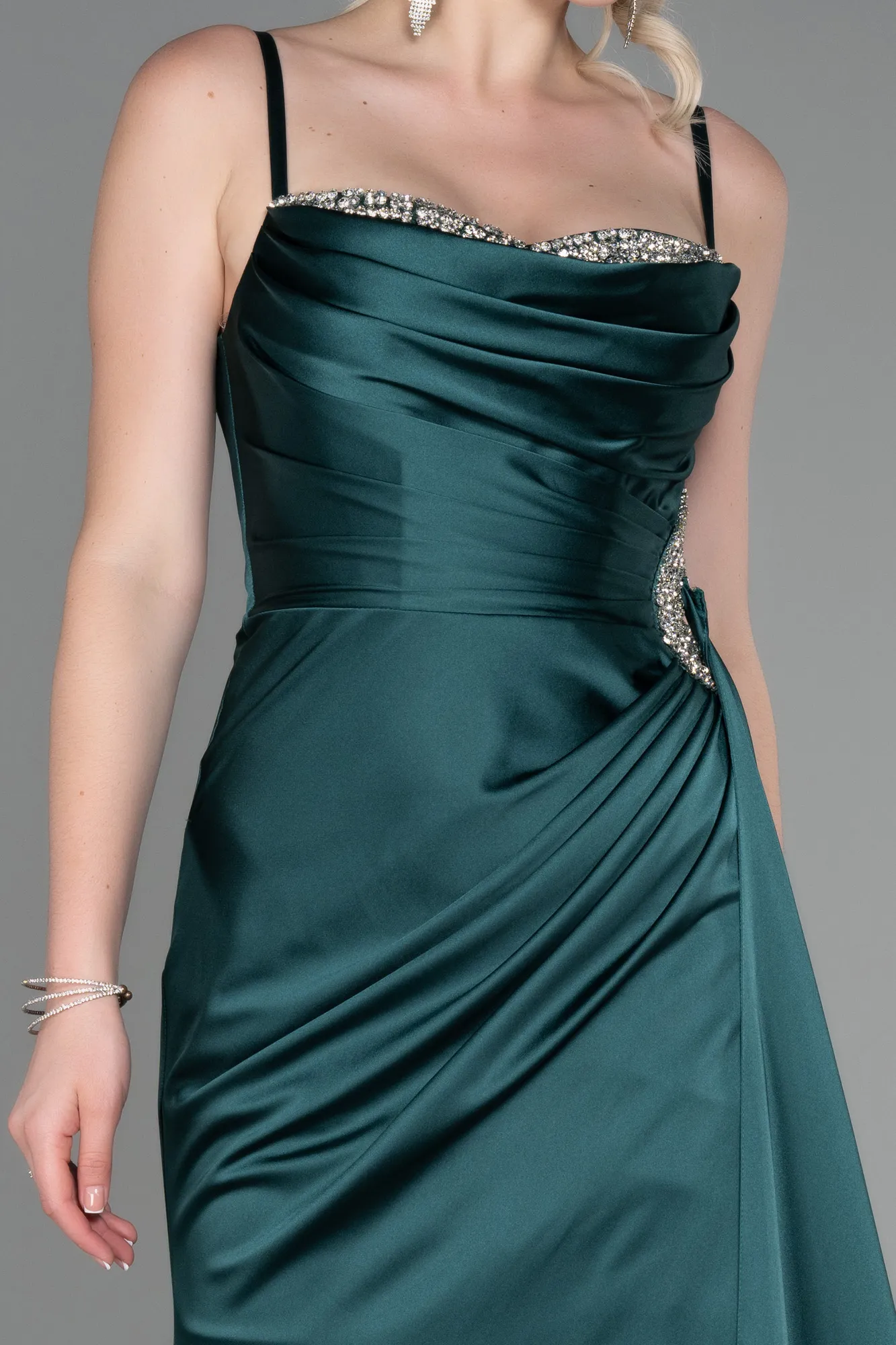 Emerald Green-Long Satin Evening Dress ABU2792