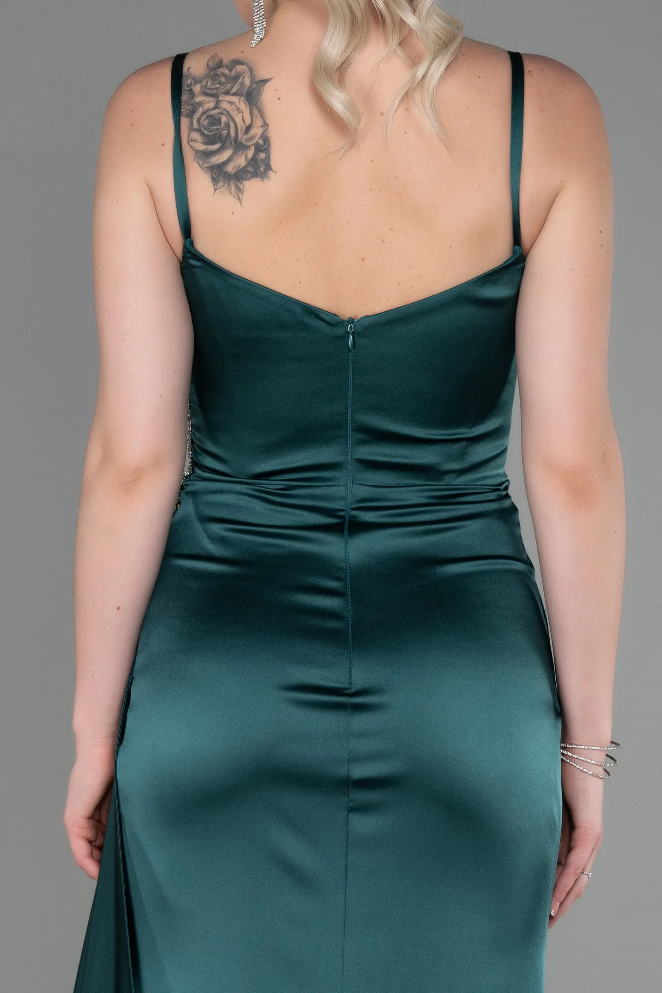 Emerald Green-Long Satin Evening Dress ABU2792