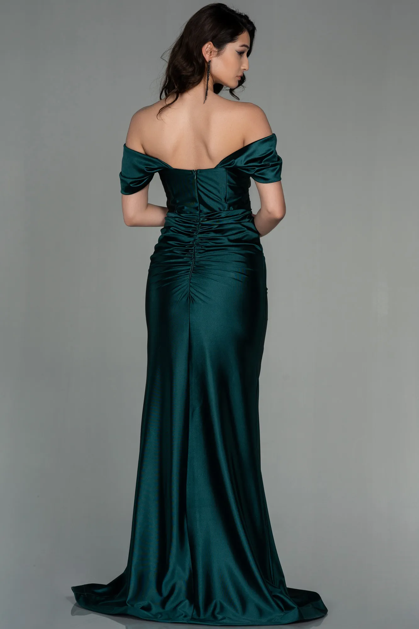 Emerald Green-Long Satin Evening Dress ABU2814