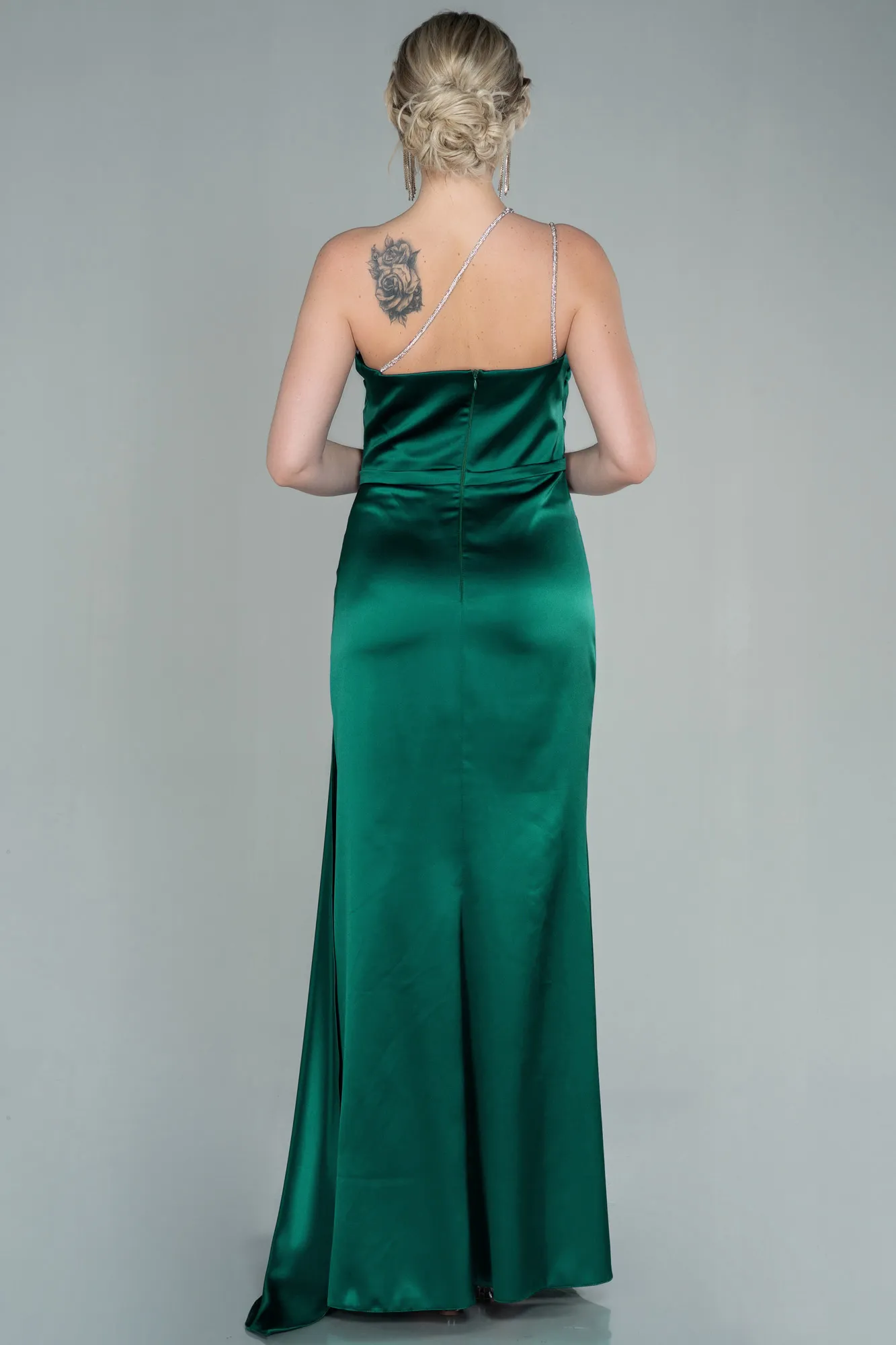 Emerald Green-Long Satin Evening Dress ABU2817