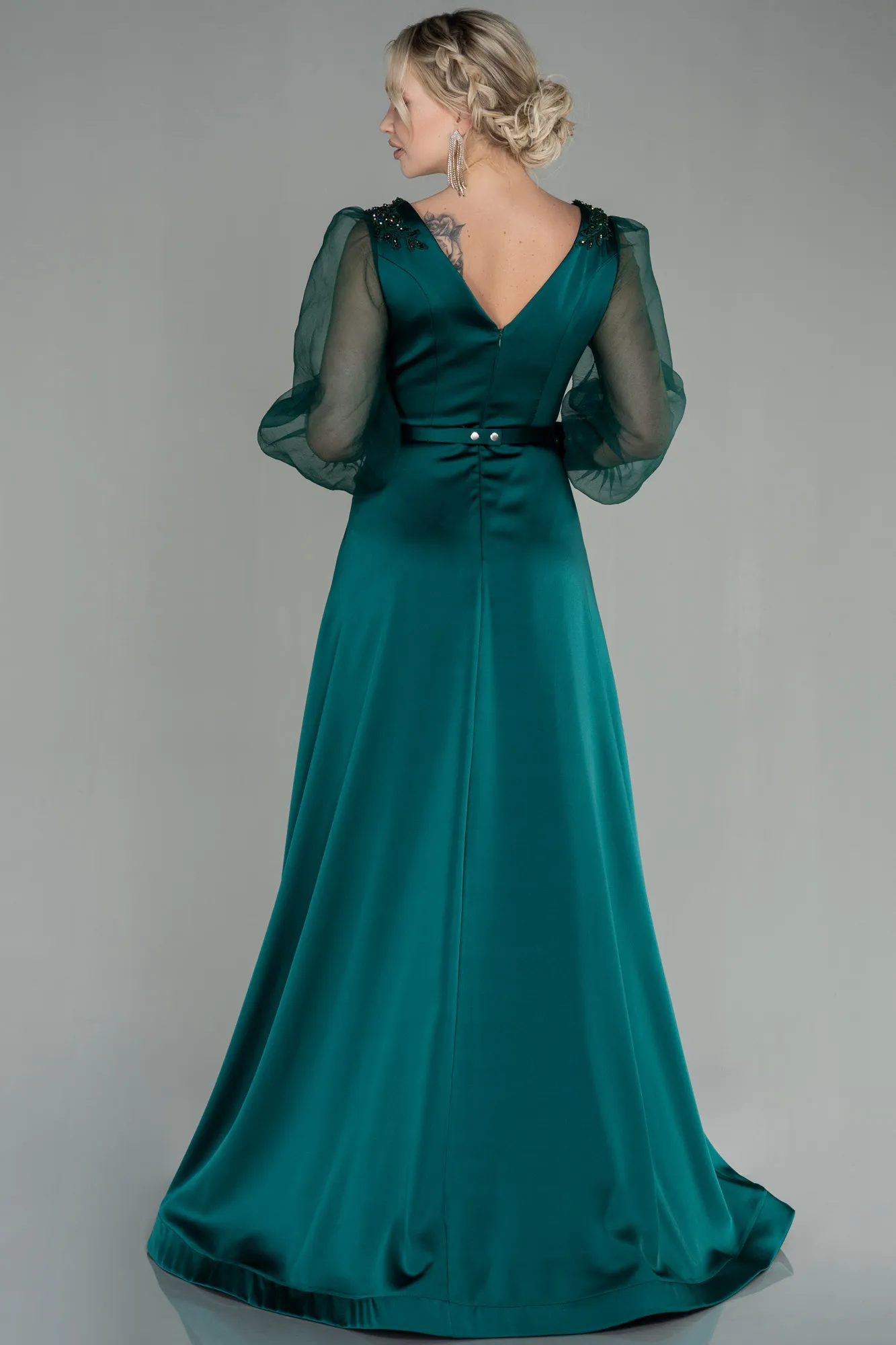 Emerald Green-Long Satin Evening Dress ABU2830