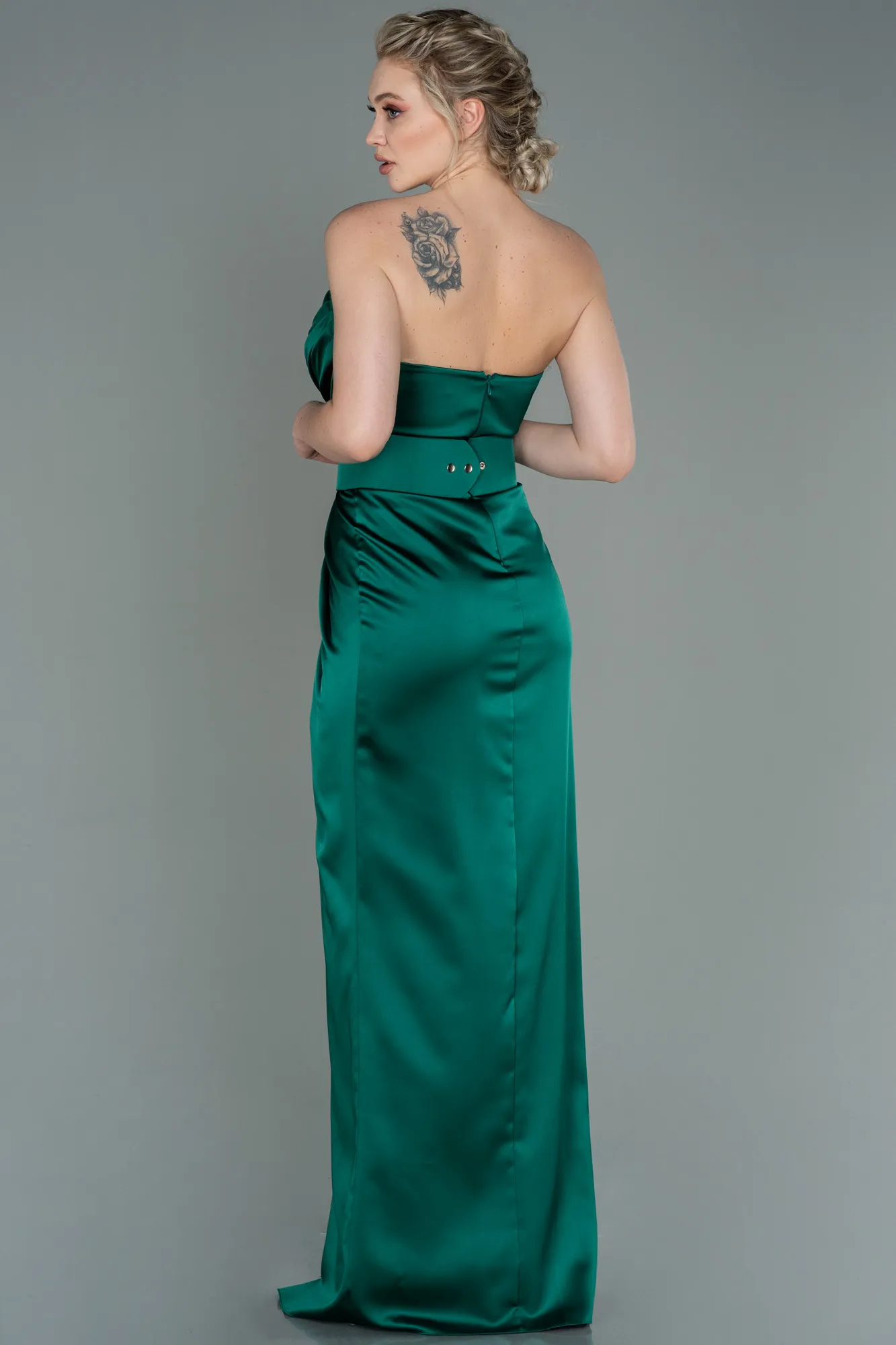 Emerald Green-Long Satin Evening Dress ABU2844