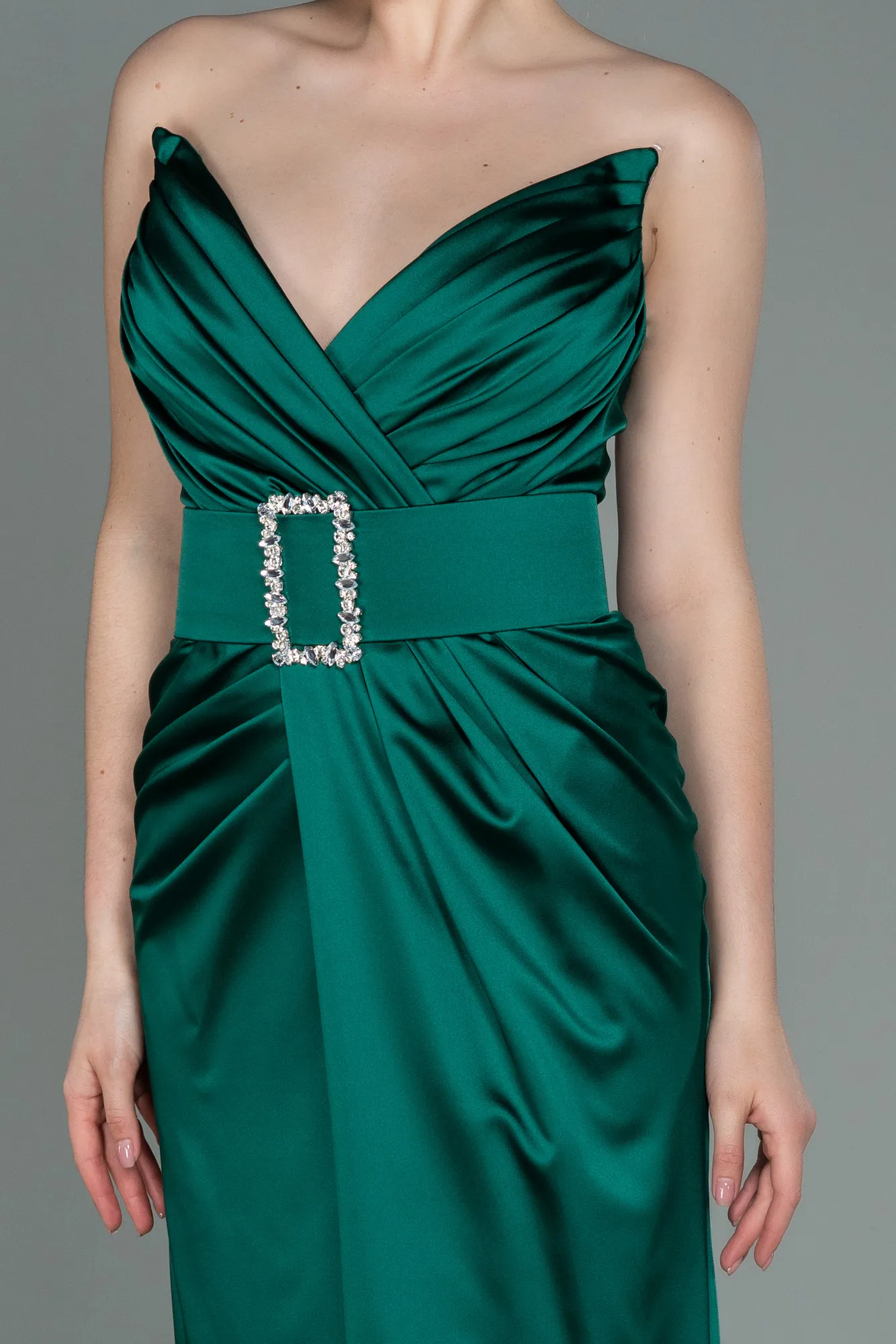 Emerald Green-Long Satin Evening Dress ABU2844