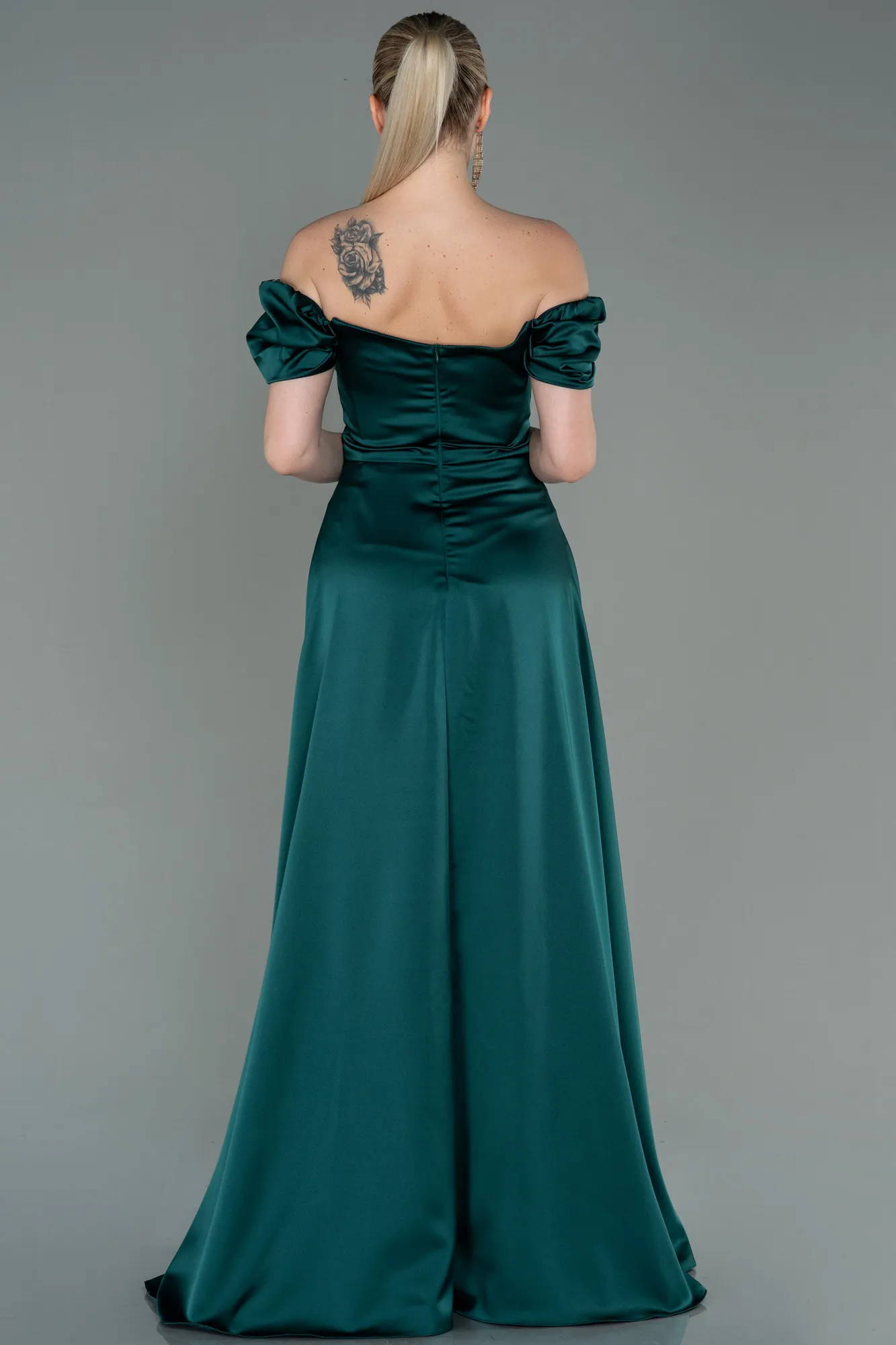 Emerald Green-Long Satin Evening Dress ABU2903