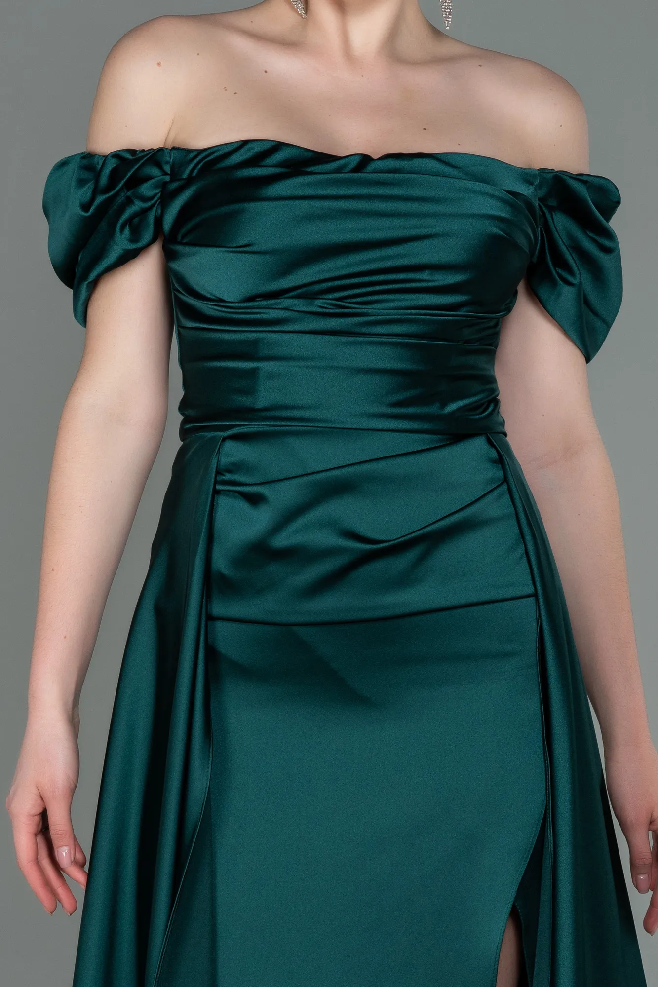 Emerald Green-Long Satin Evening Dress ABU2903