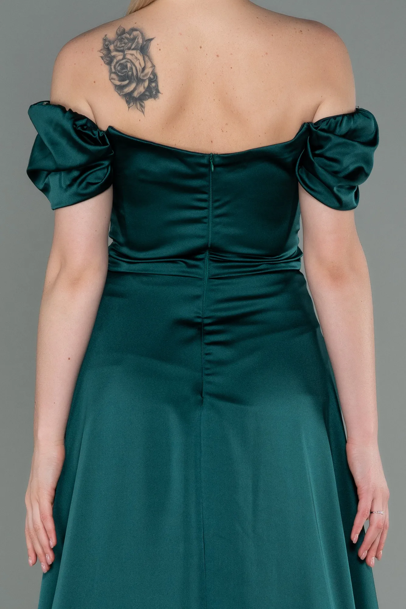 Emerald Green-Long Satin Evening Dress ABU2903