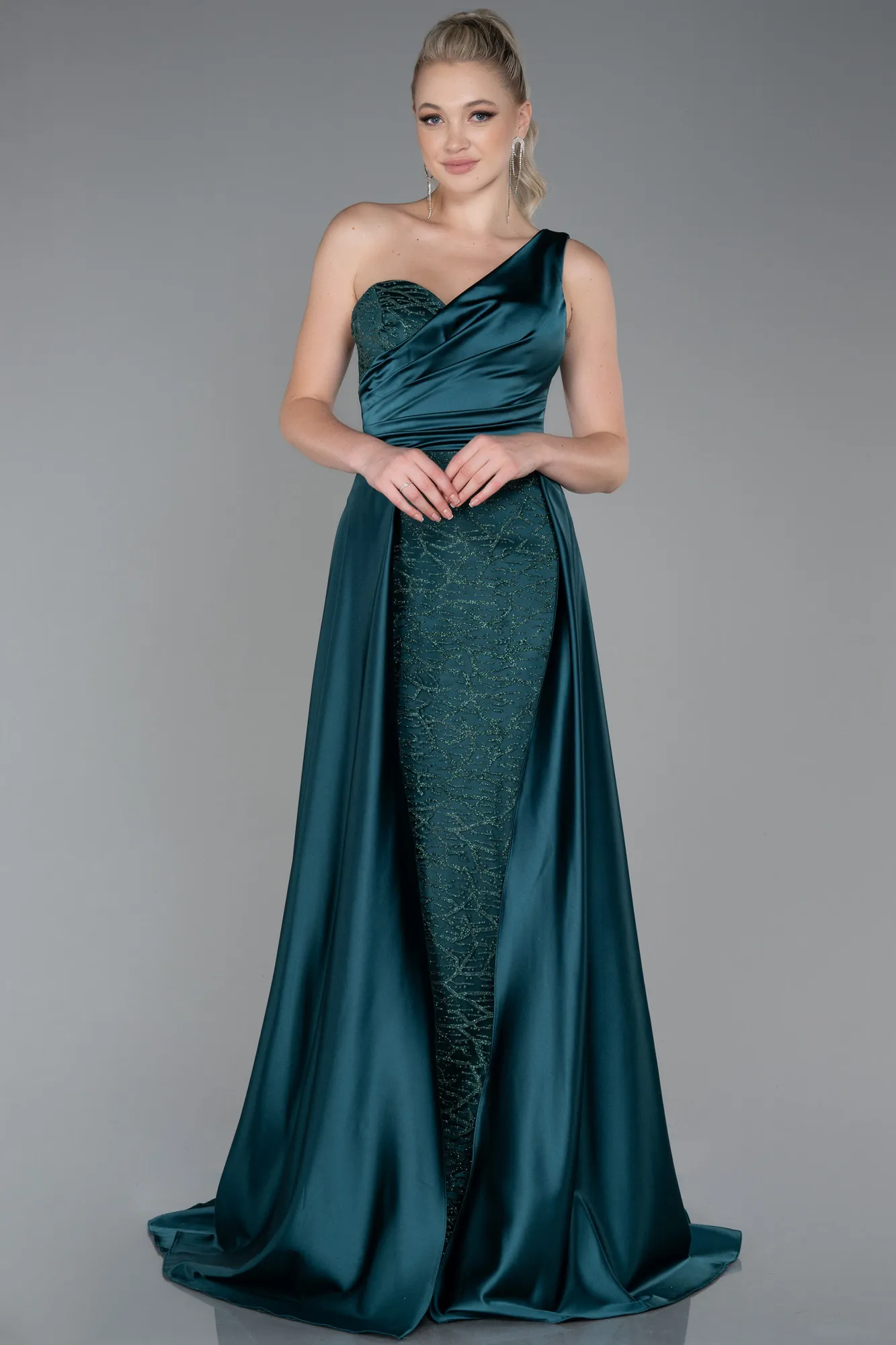 Emerald Green-Long Satin Evening Dress ABU2933