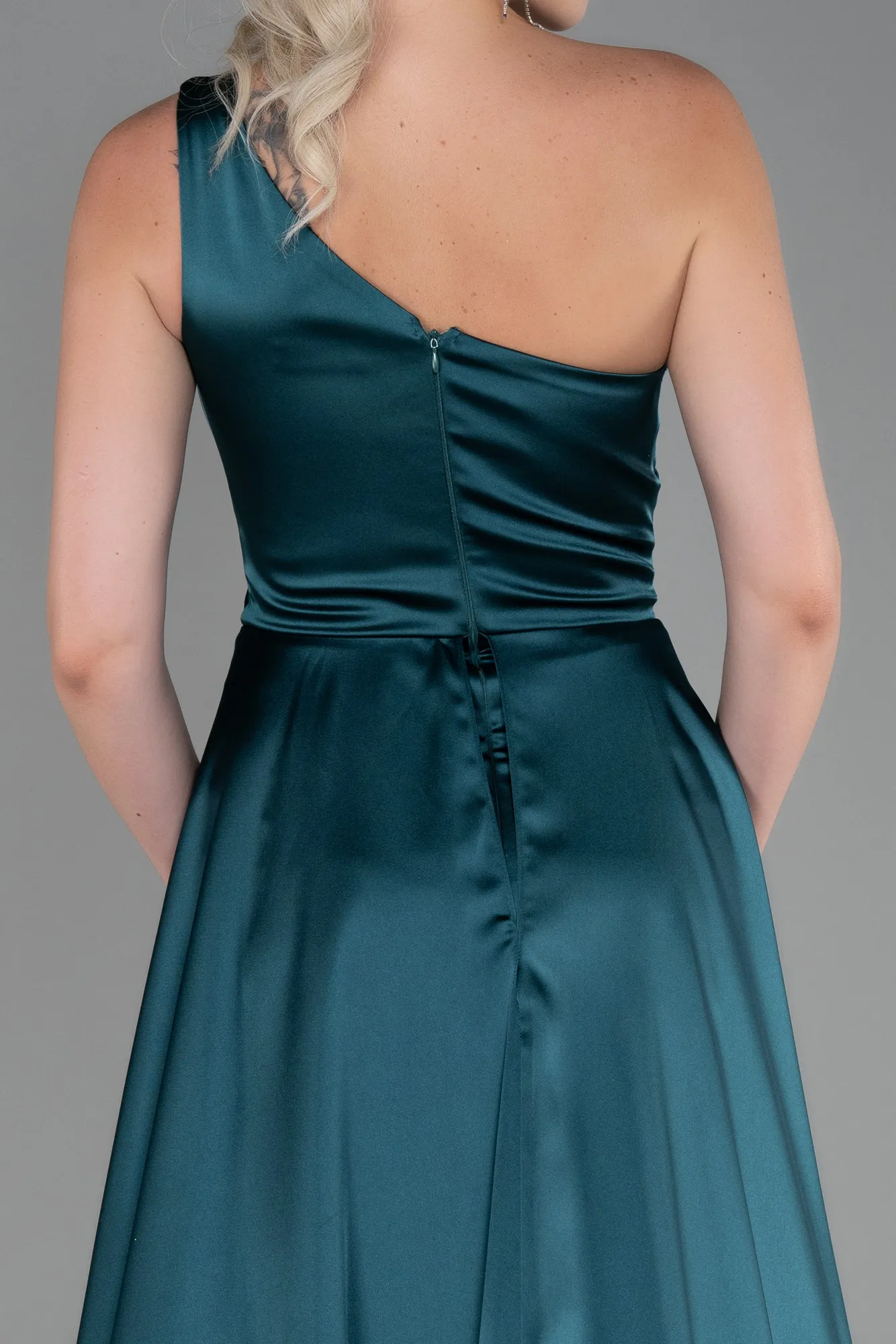 Emerald Green-Long Satin Evening Dress ABU2933