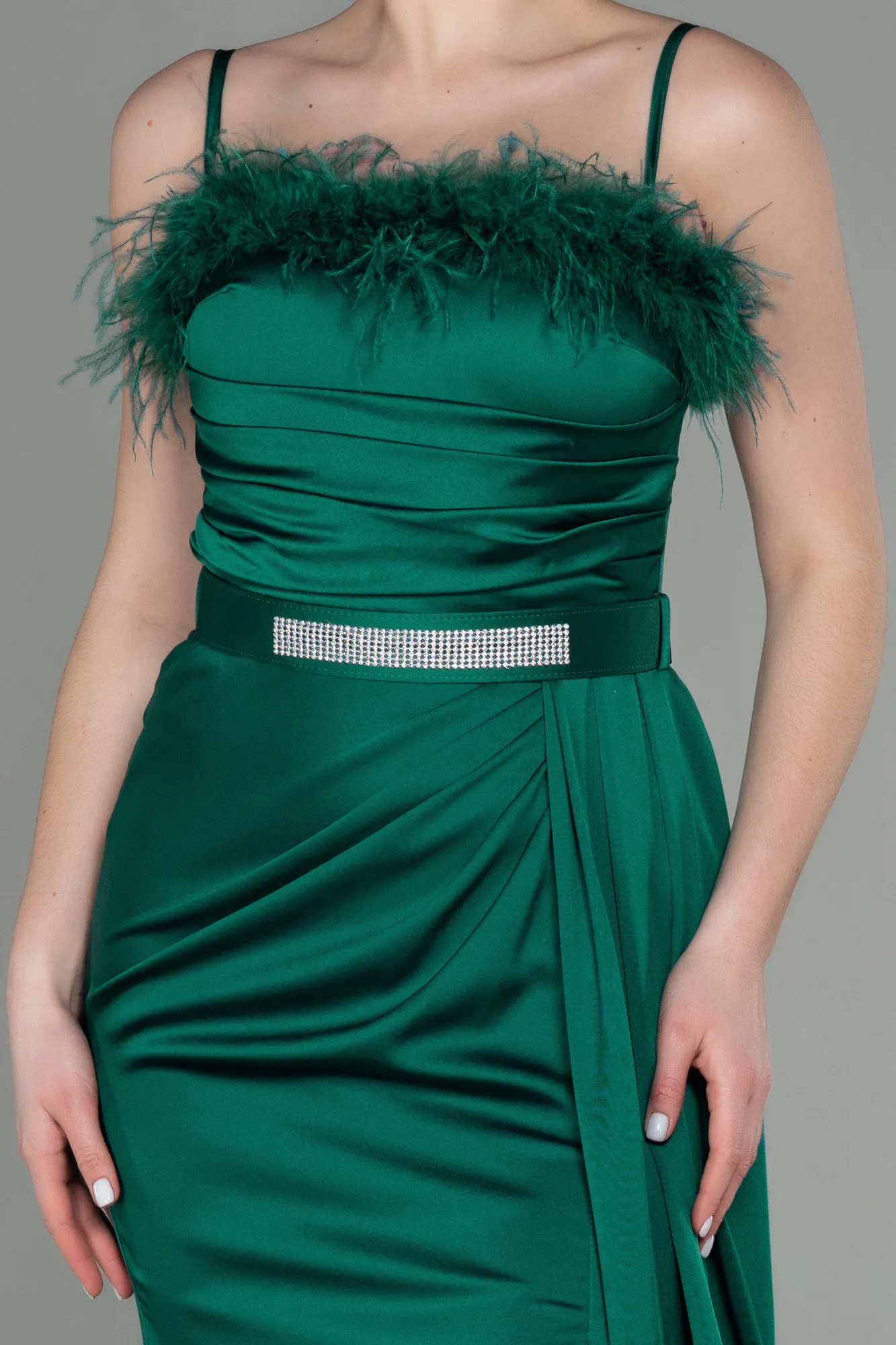 Emerald Green-Long Satin Evening Dress ABU2939