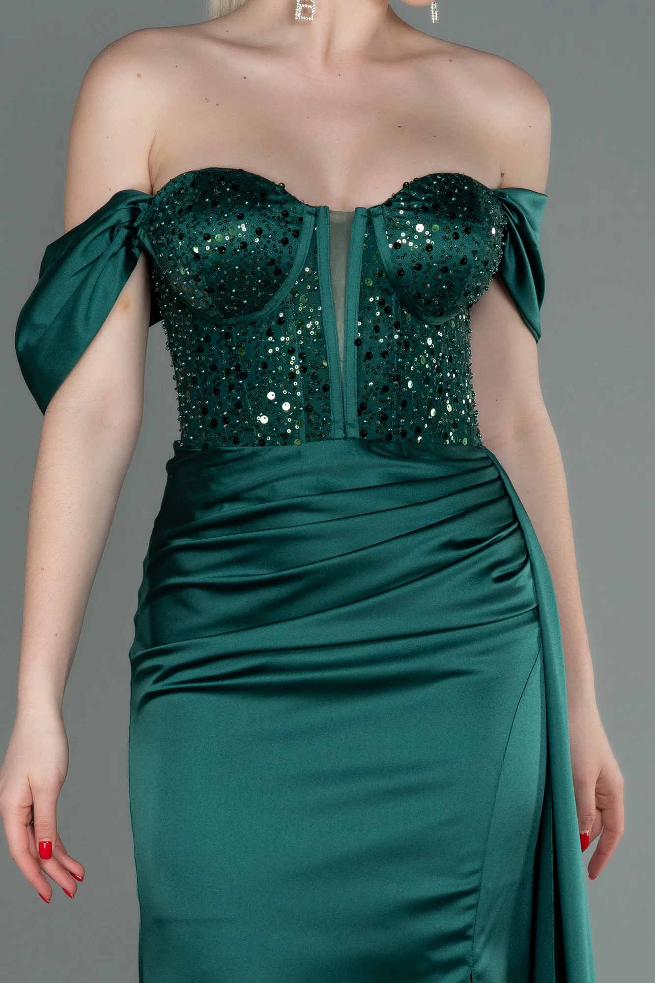Emerald Green-Long Satin Evening Dress ABU3100