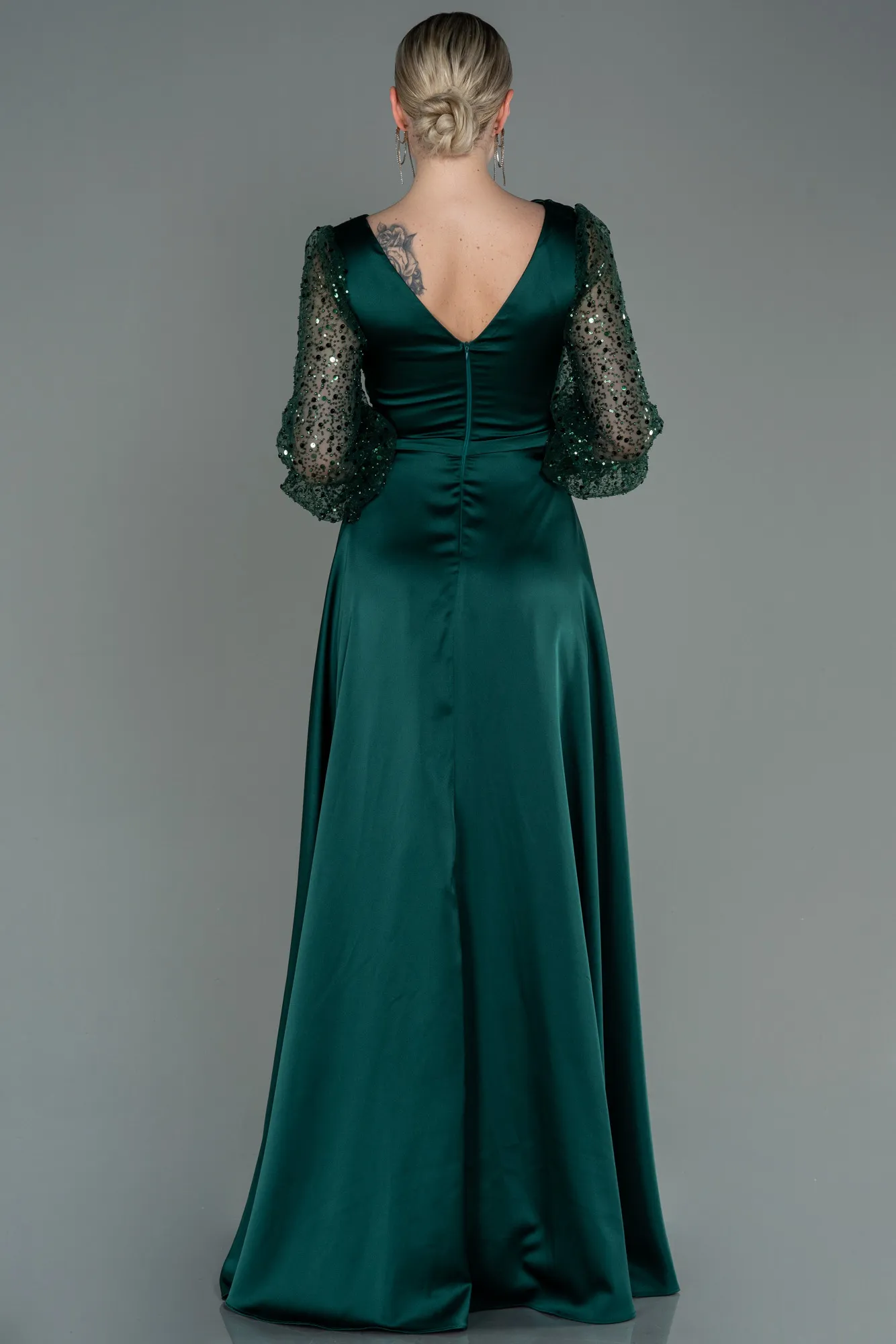 Emerald Green-Long Satin Evening Dress ABU3143