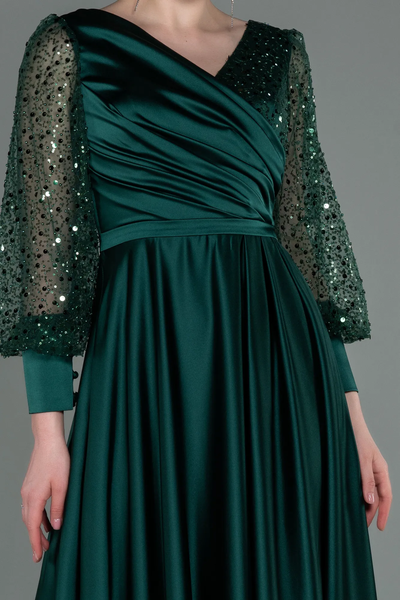 Emerald Green-Long Satin Evening Dress ABU3143