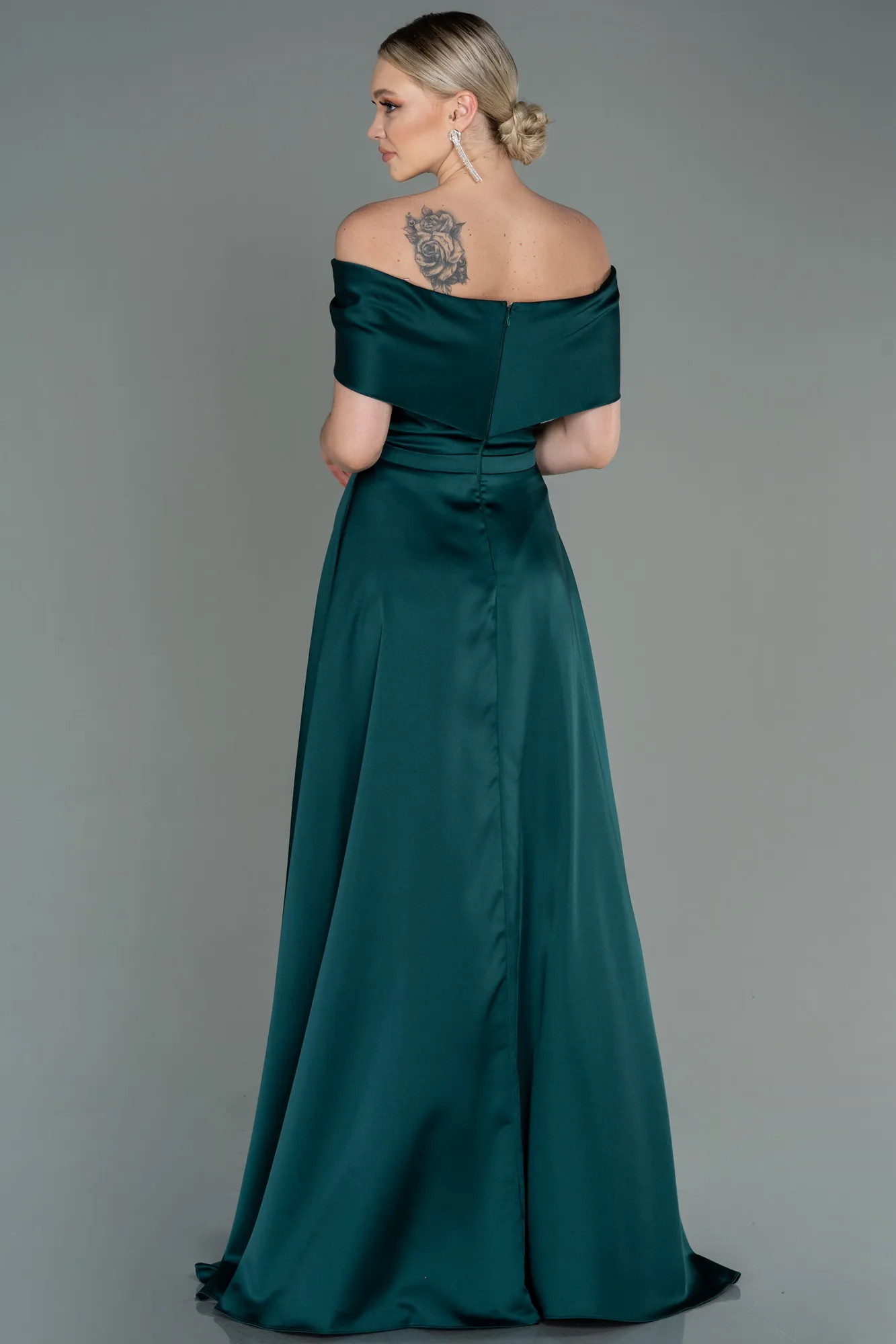 Emerald Green-Long Satin Evening Dress ABU3197