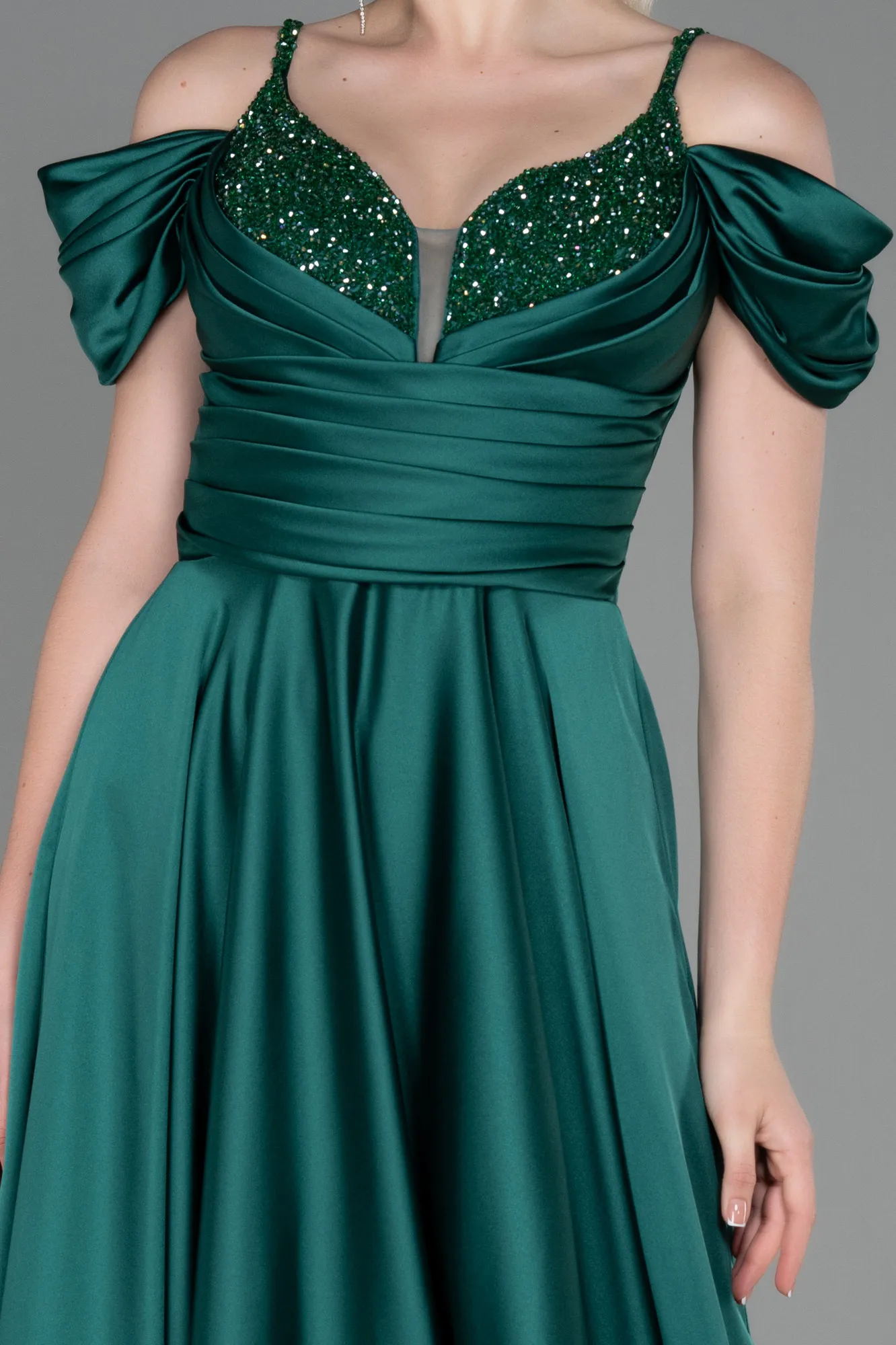 Emerald Green-Long Satin Evening Dress ABU3226