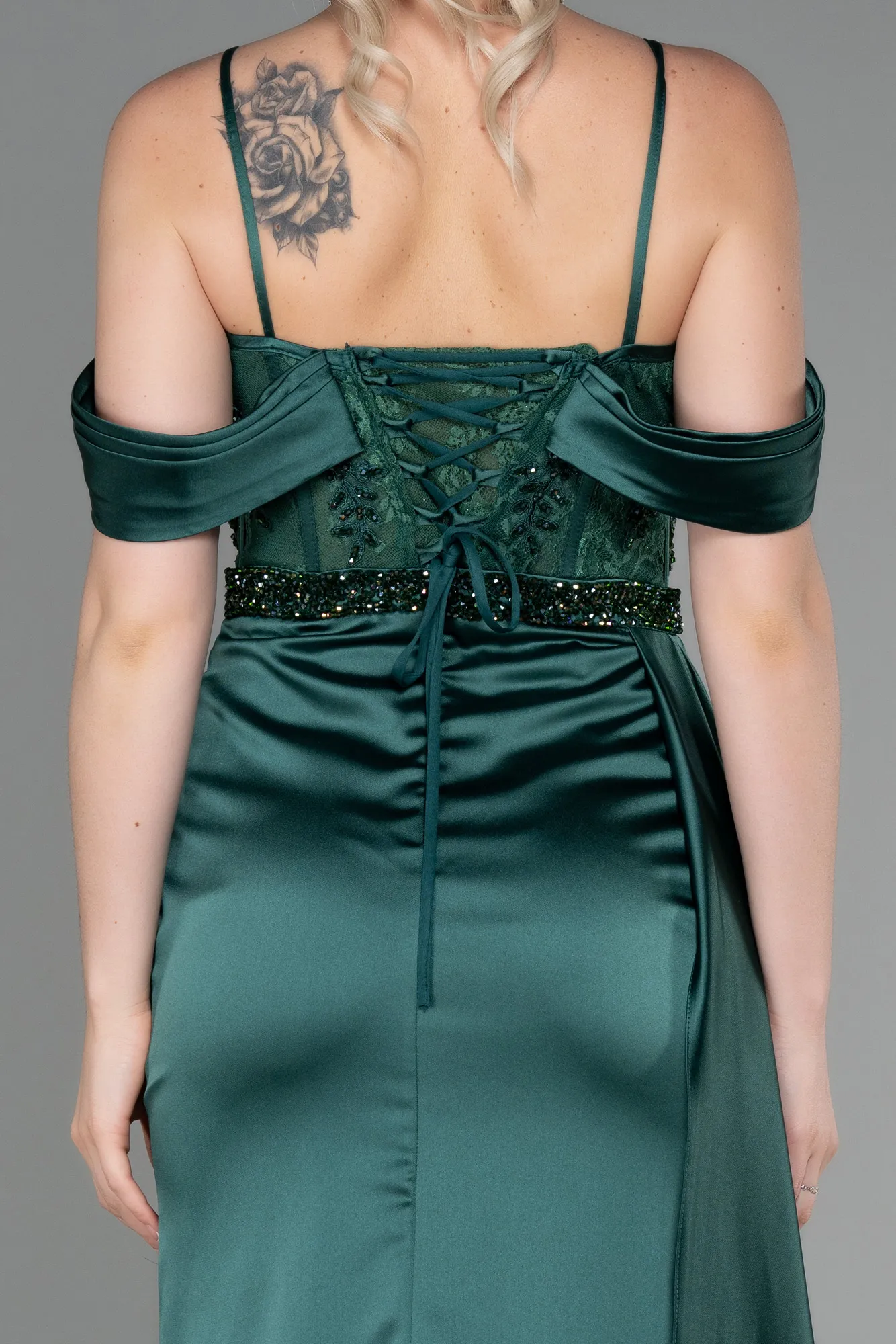 Emerald Green-Long Satin Evening Dress ABU3227