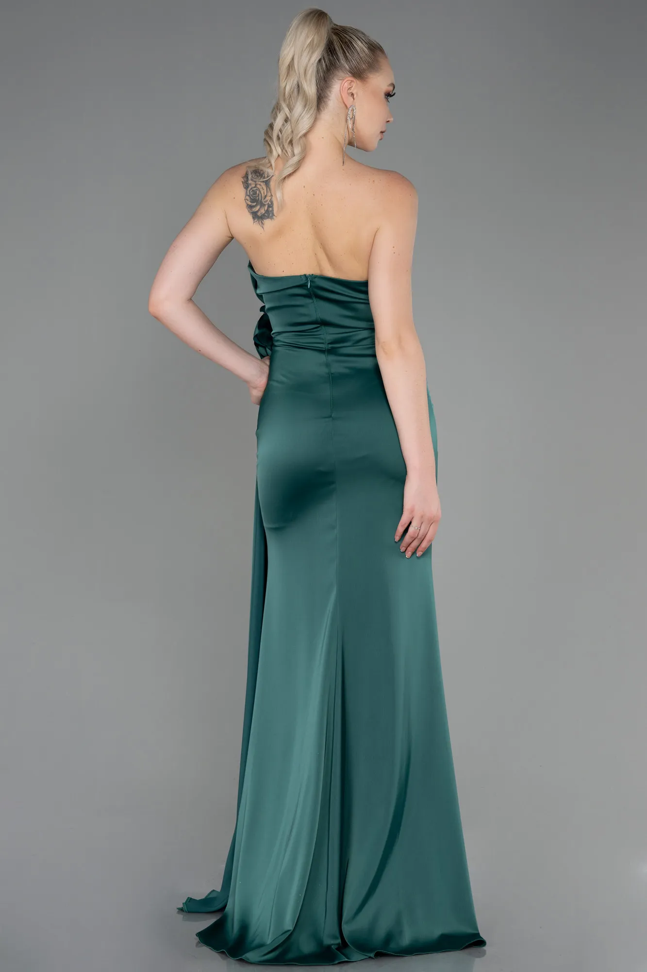 Emerald Green-Long Satin Evening Dress ABU3234