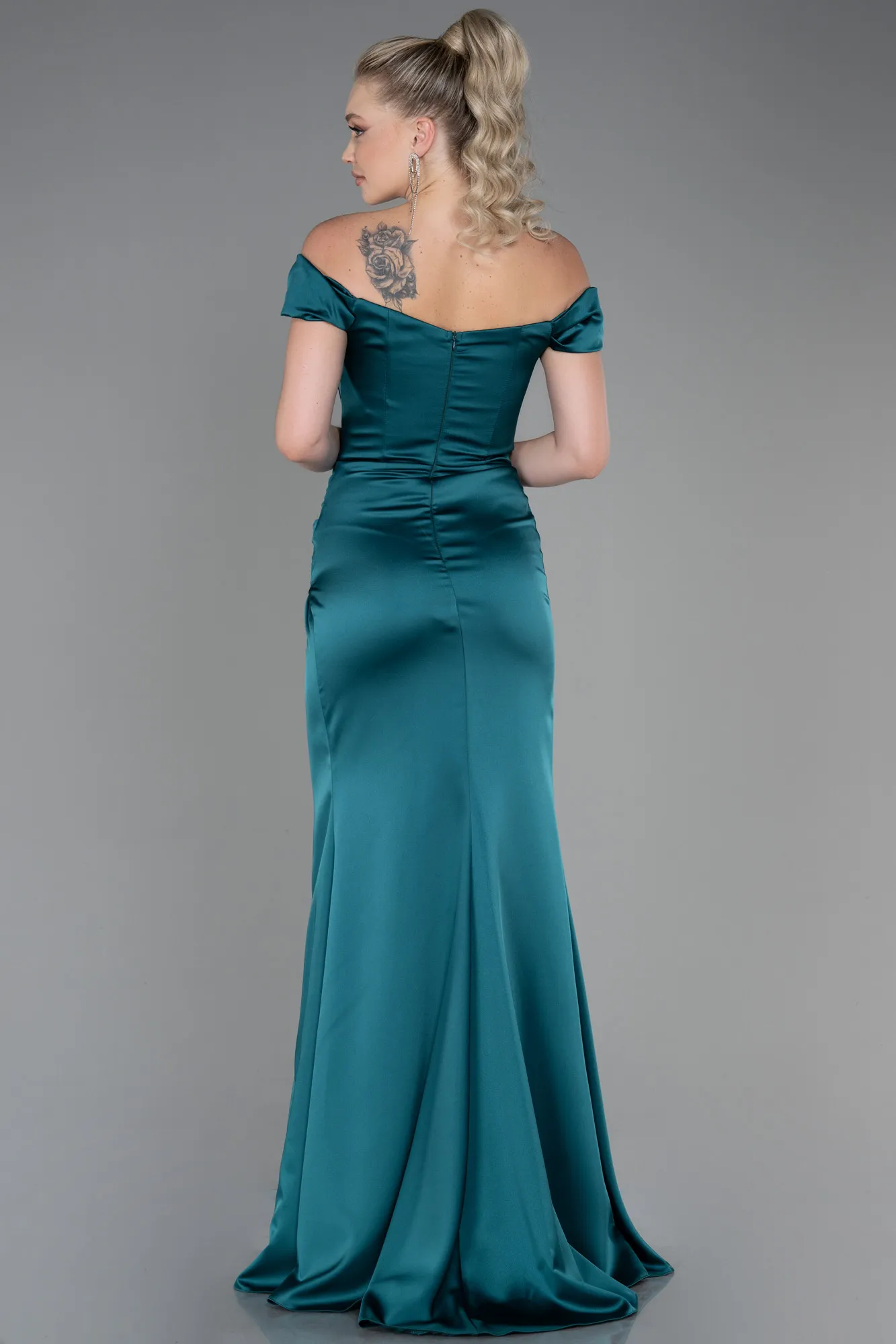 Emerald Green-Long Satin Evening Dress ABU3269