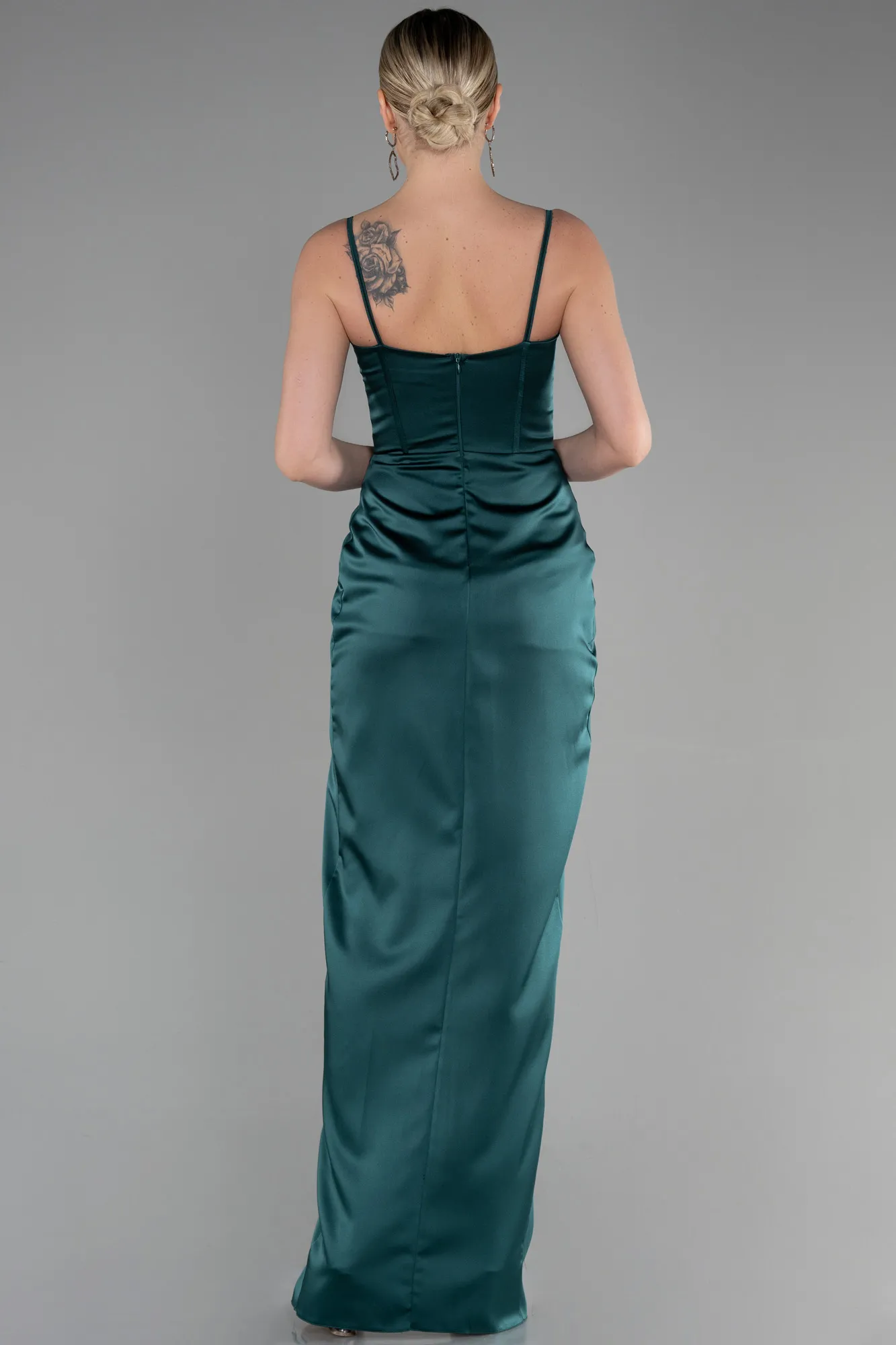 Emerald Green-Long Satin Evening Dress ABU3390