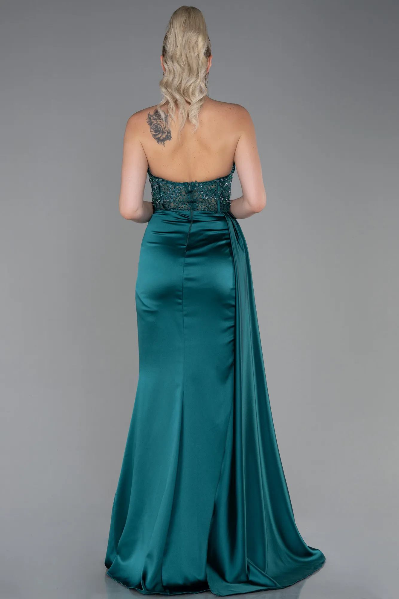 Emerald Green-Long Satin Evening Dress ABU3447