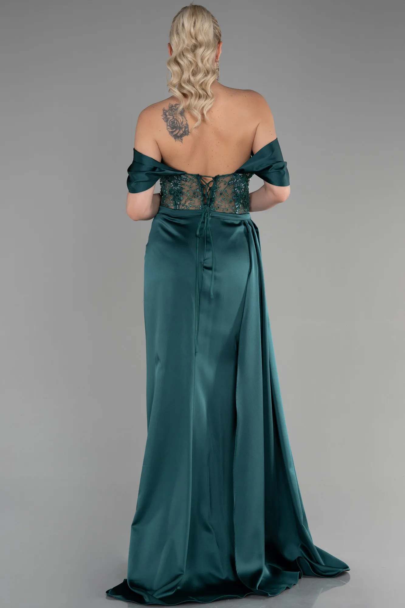 Emerald Green-Long Satin Evening Dress ABU3448