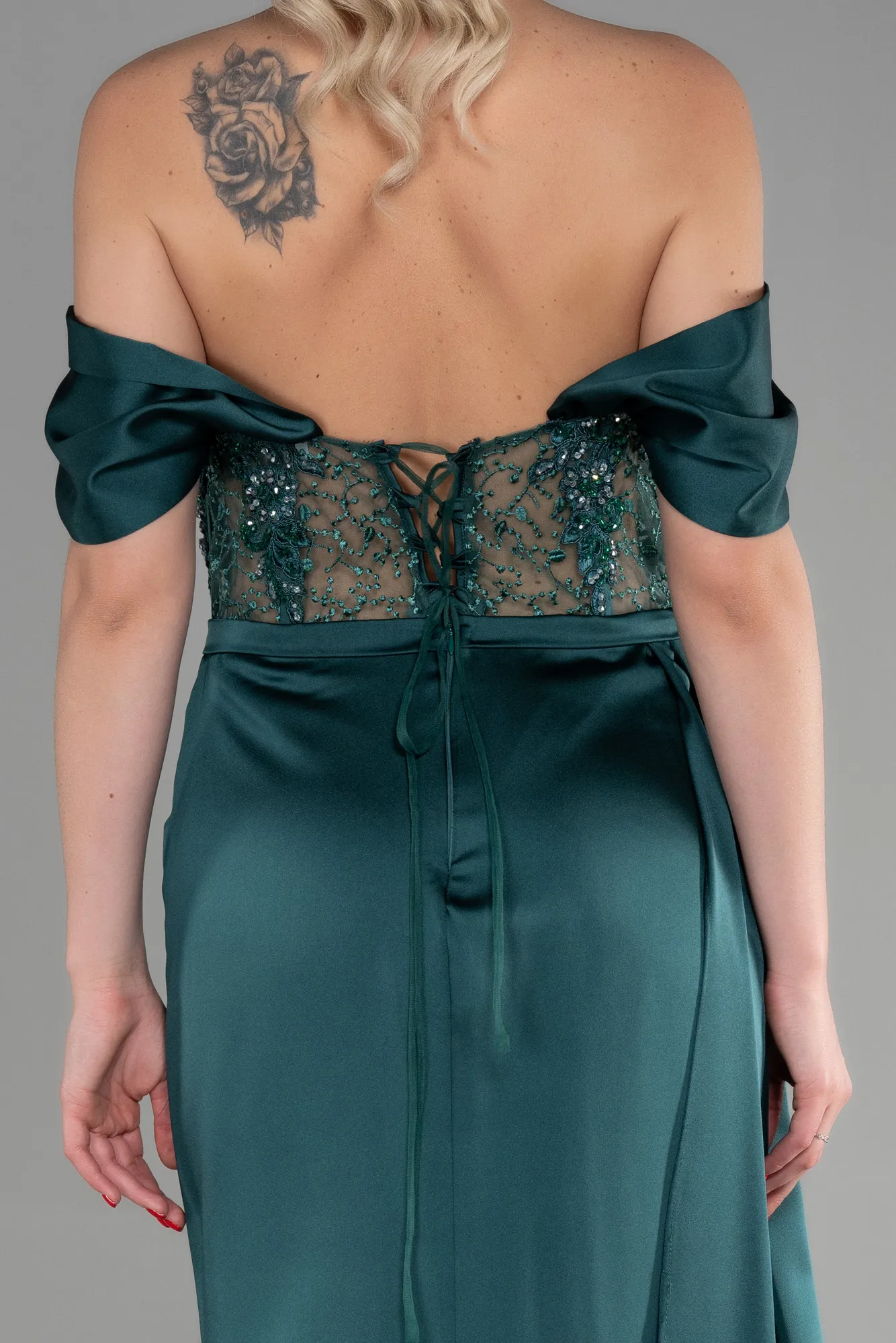 Emerald Green-Long Satin Evening Dress ABU3448