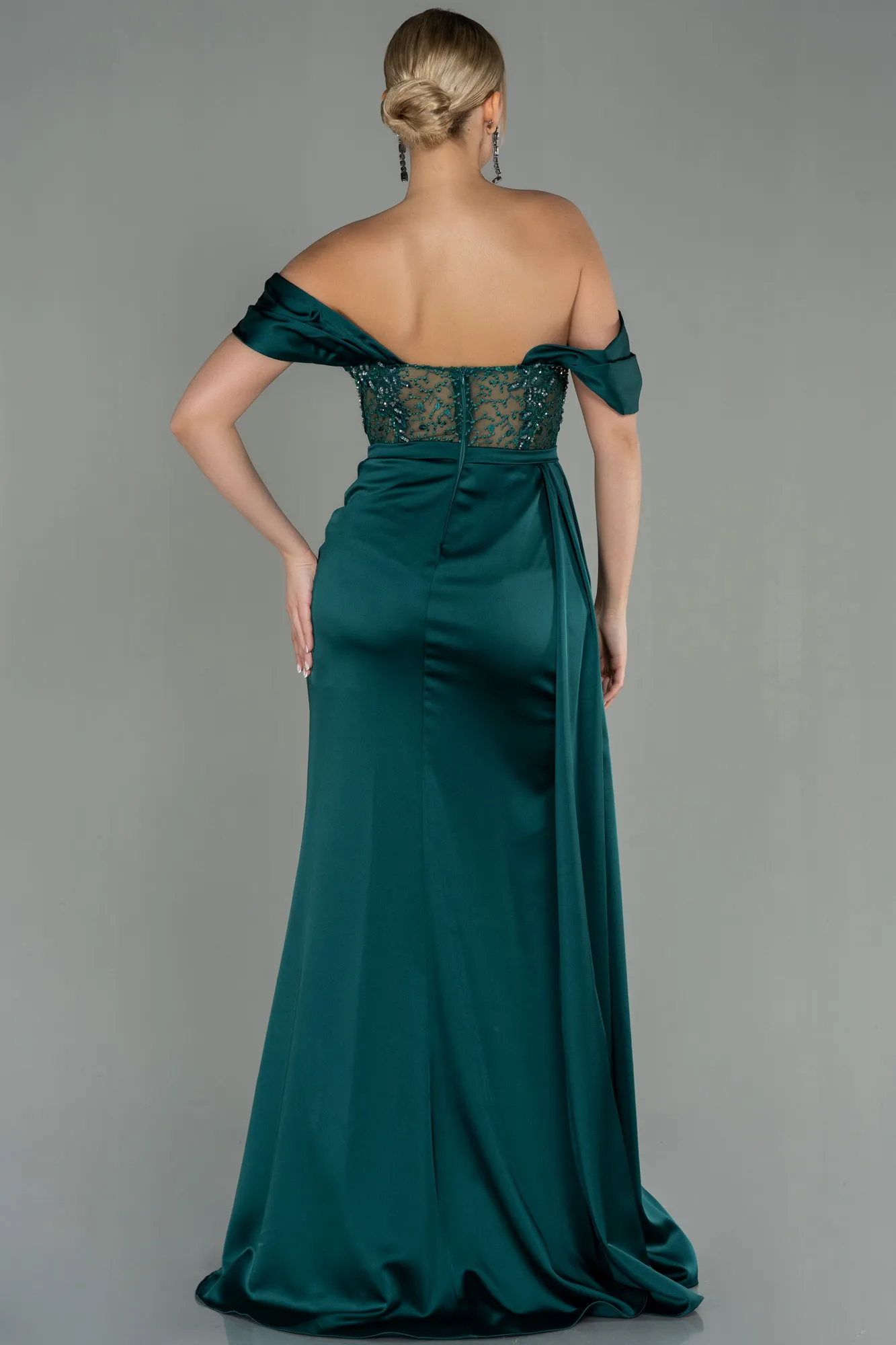 Emerald Green-Long Satin Evening Dress ABU3448