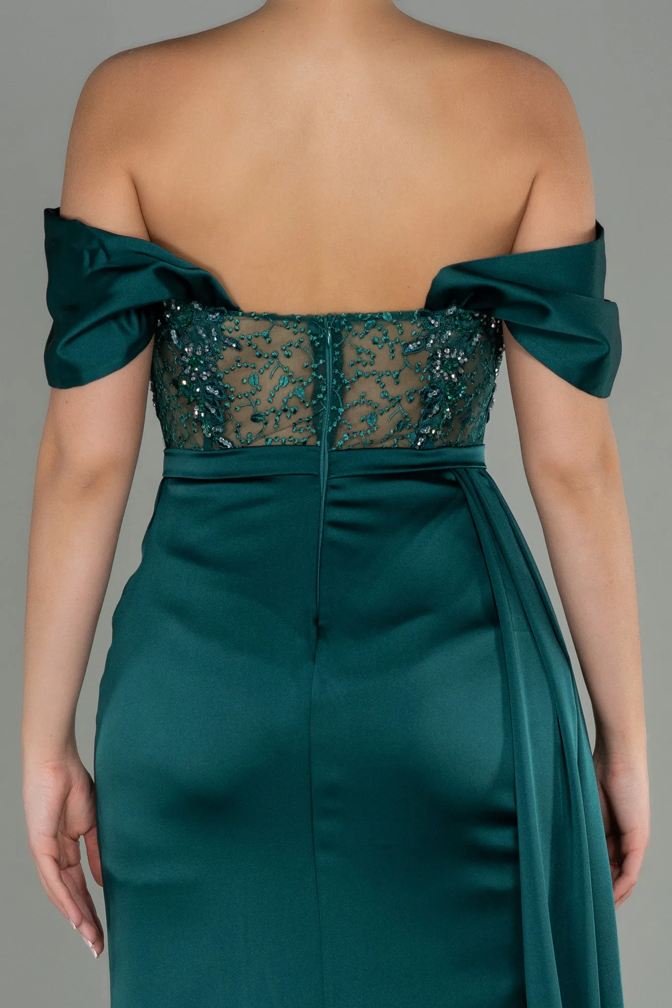 Emerald Green-Long Satin Evening Dress ABU3448