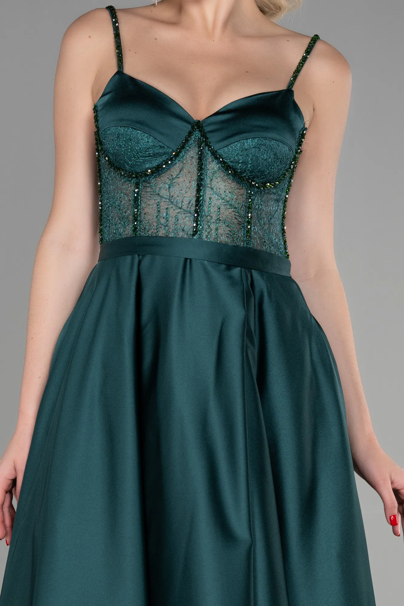 Emerald Green-Long Satin Evening Dress ABU3455
