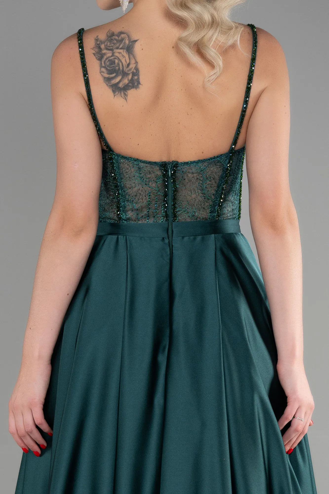 Emerald Green-Long Satin Evening Dress ABU3455