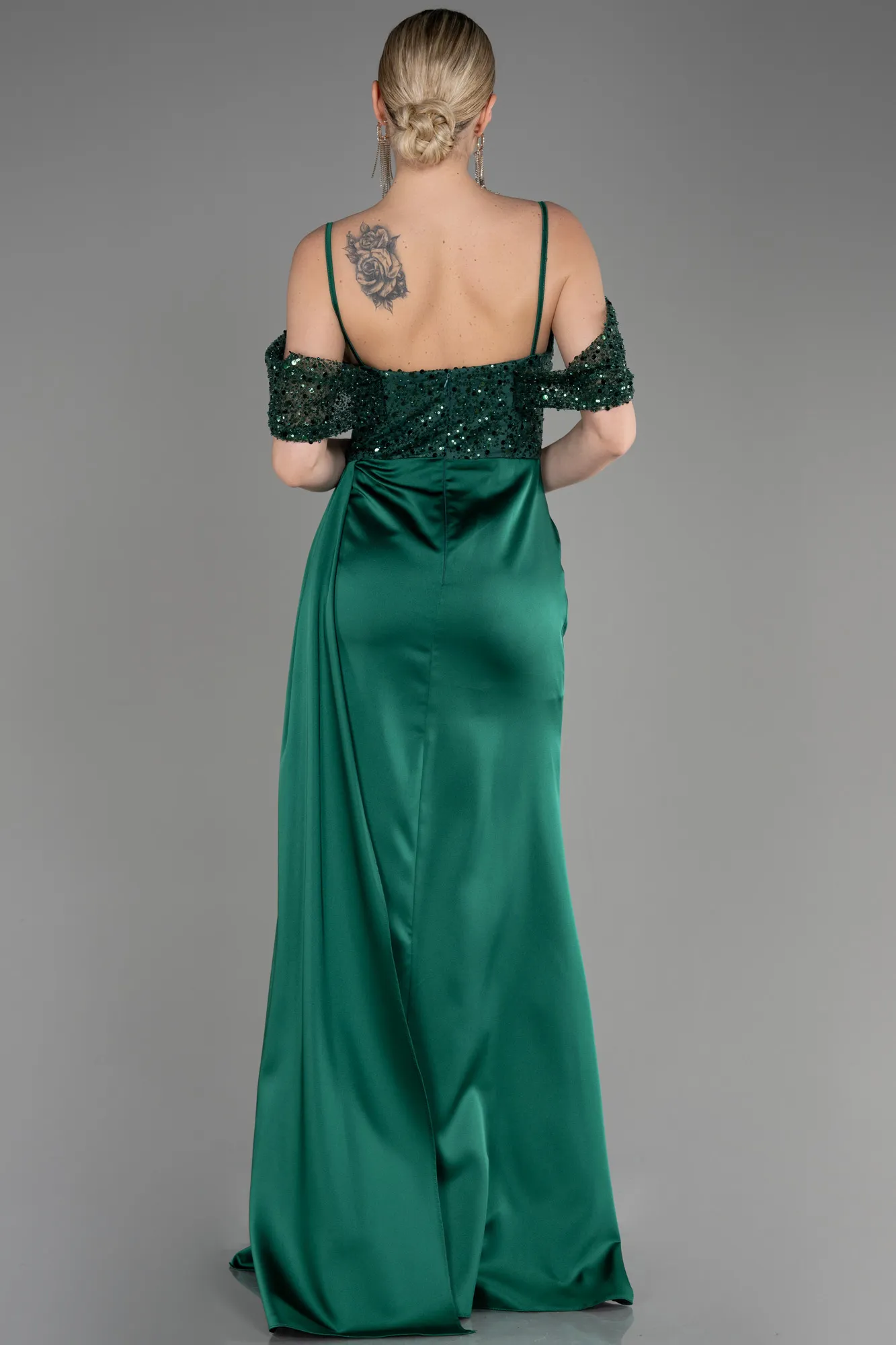 Emerald Green-Long Satin Evening Dress ABU3521
