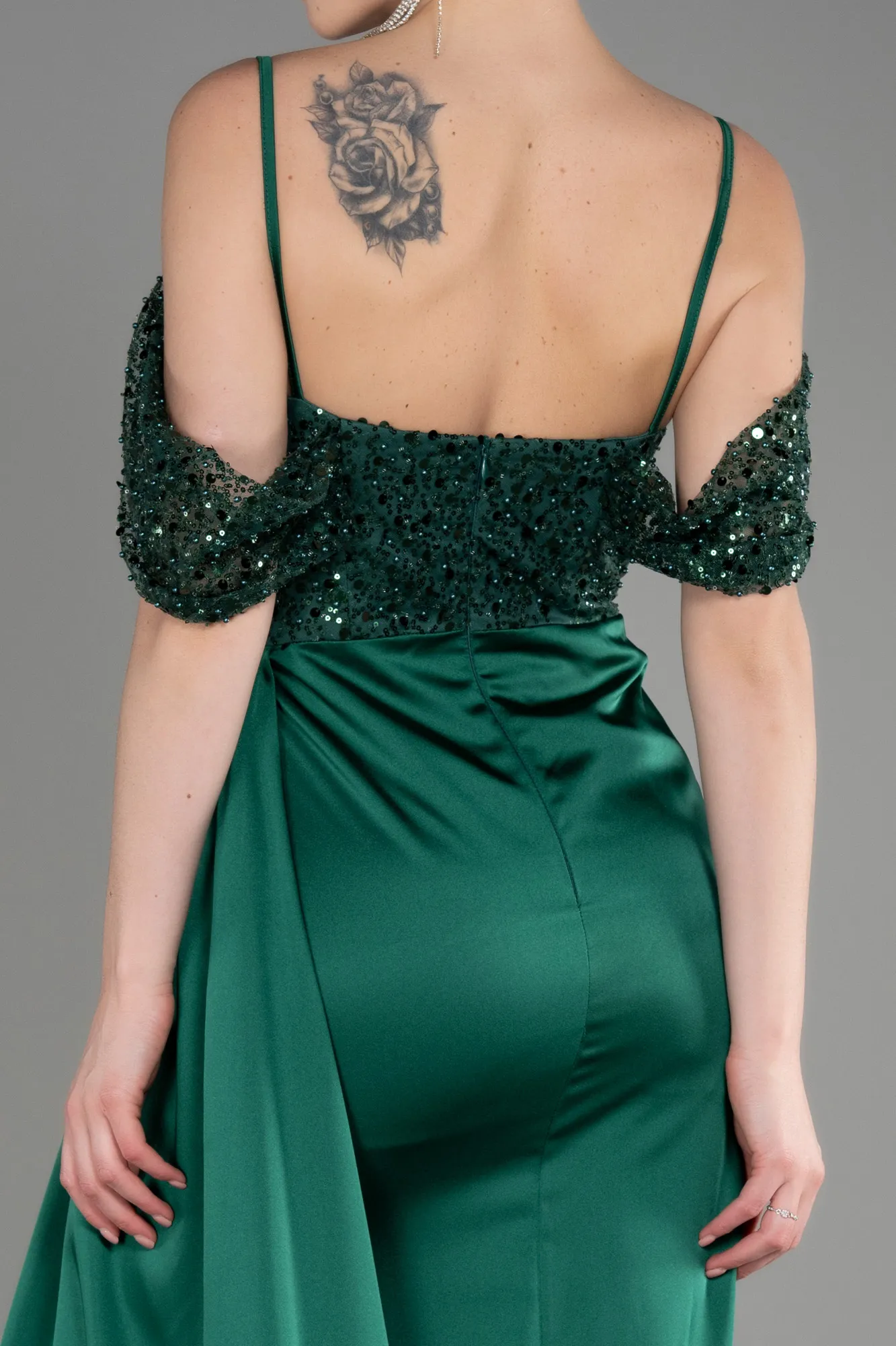 Emerald Green-Long Satin Evening Dress ABU3521