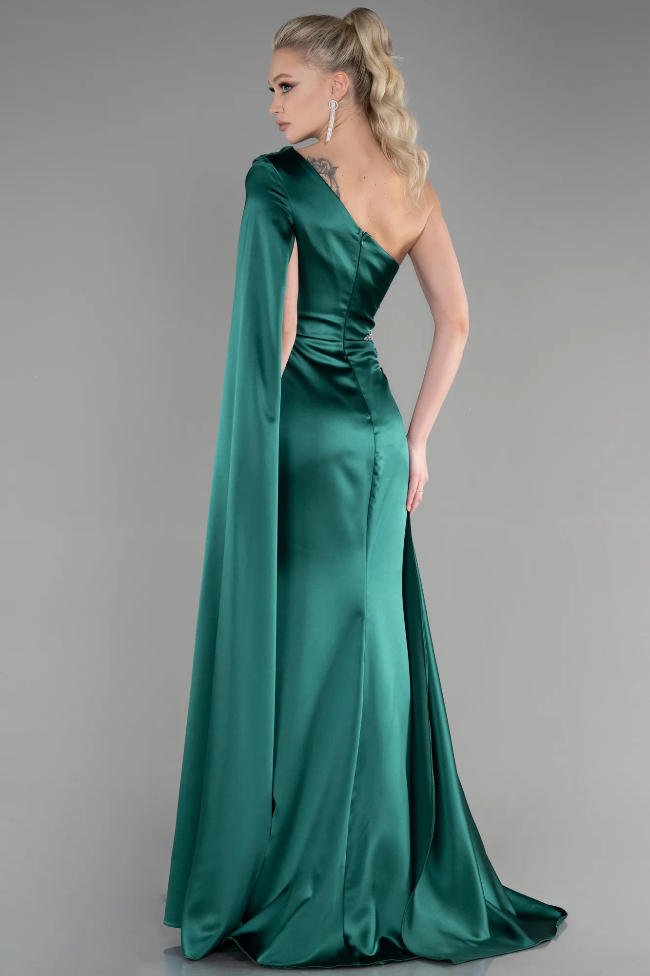 Emerald Green-Long Satin Evening Dress ABU3545