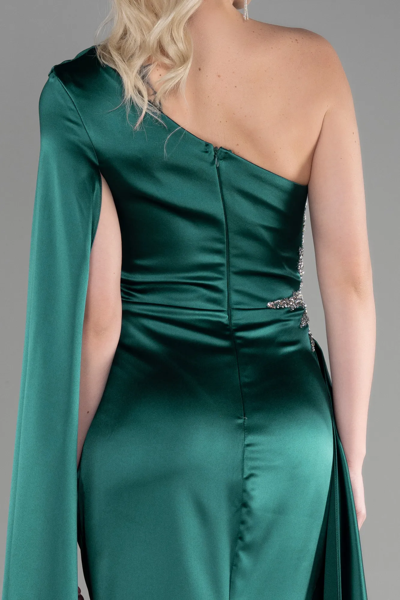 Emerald Green-Long Satin Evening Dress ABU3545