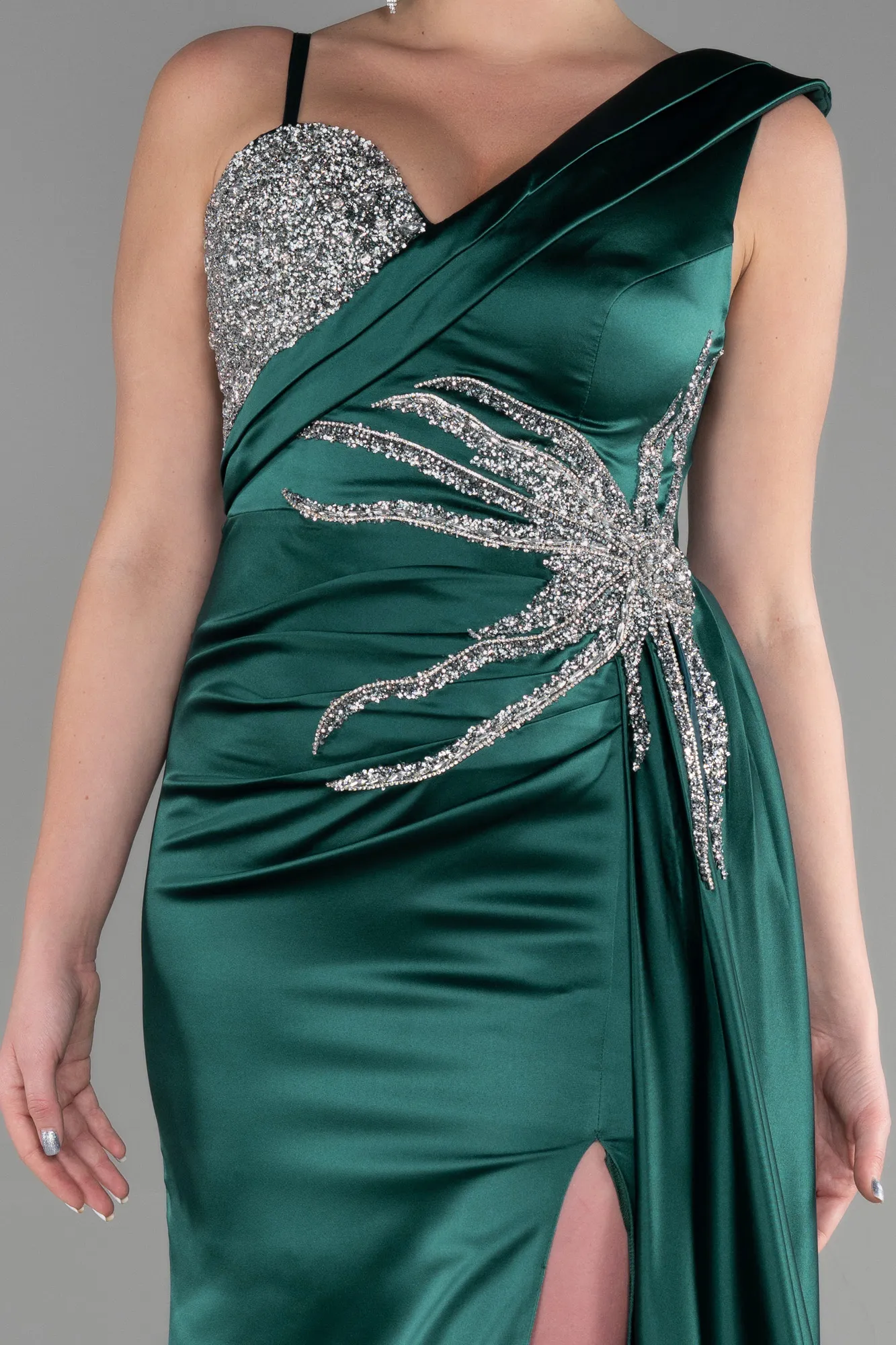 Emerald Green-Long Satin Evening Dress ABU3546