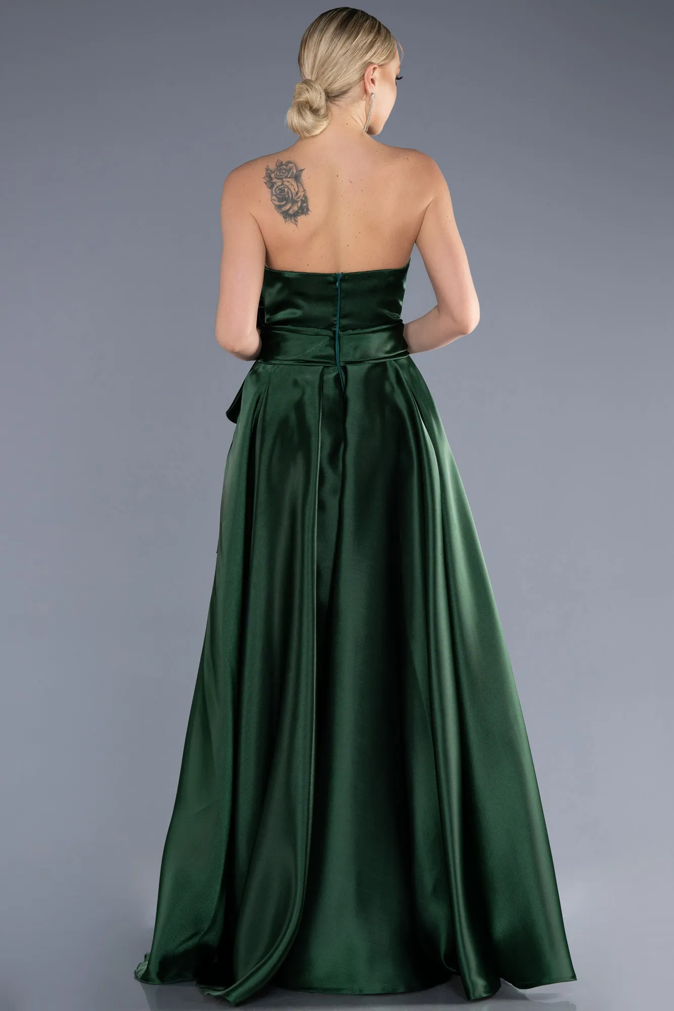 Emerald Green-Long Satin Evening Dress ABU3674