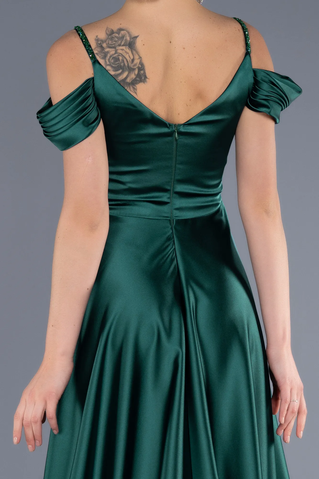 Emerald Green-Long Satin Evening Dress ABU3678